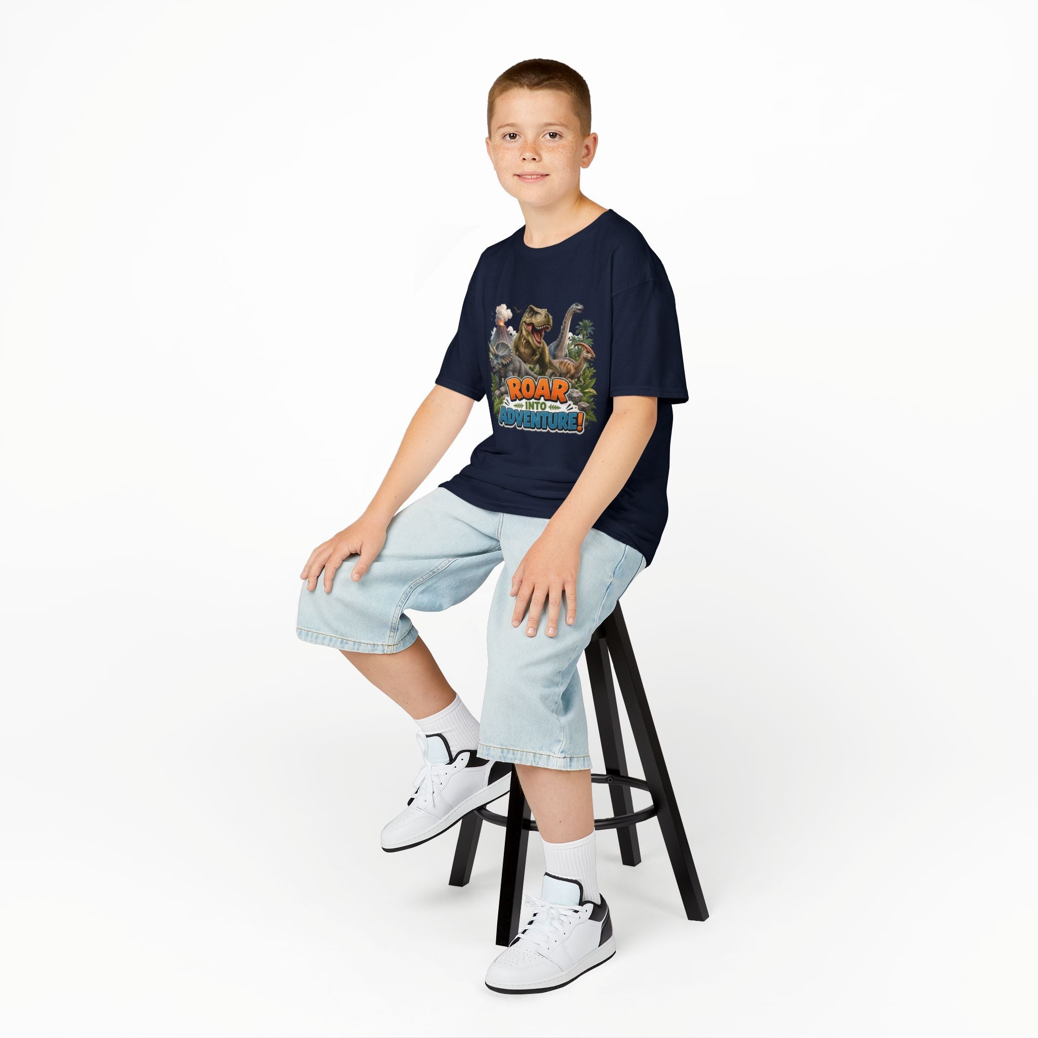 Kids Dinosaur Tee - "Roar Into Adventure" Graphic Shirt for Boys & Girls