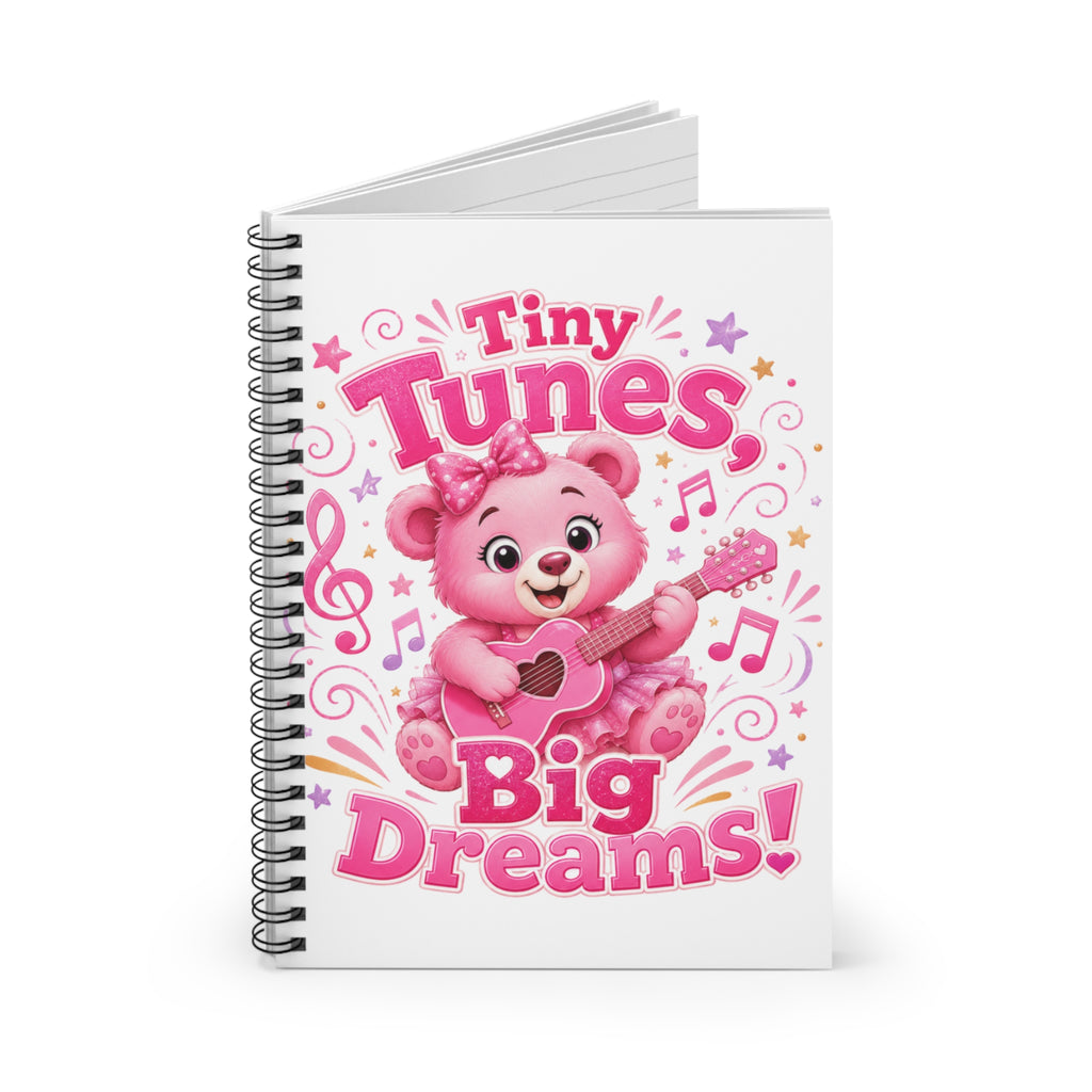 Tiny Tunes, Big Dreams Spiral Notebook — Cute Pink Bear Music Journal for Kids