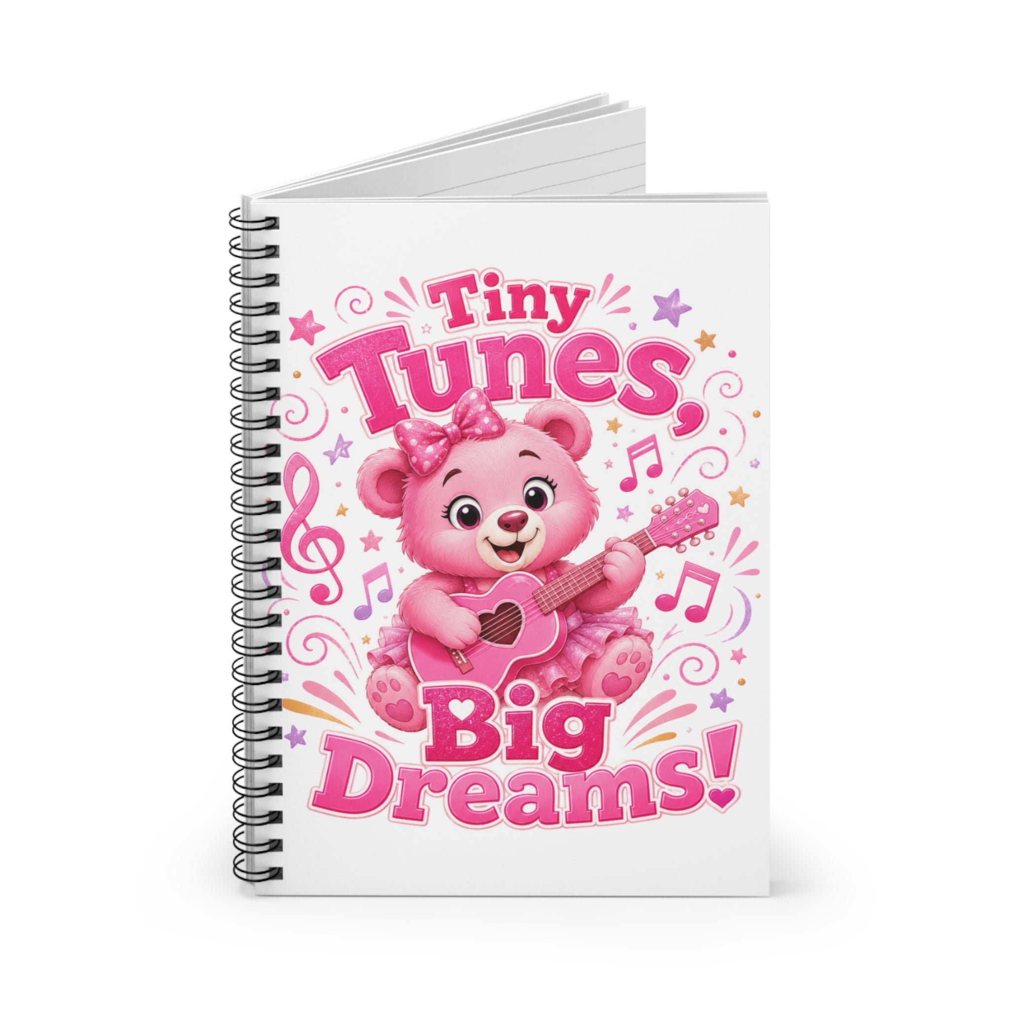 Tiny Tunes, Big Dreams Spiral Notebook — Cute Pink Bear Music Journal for Kids
