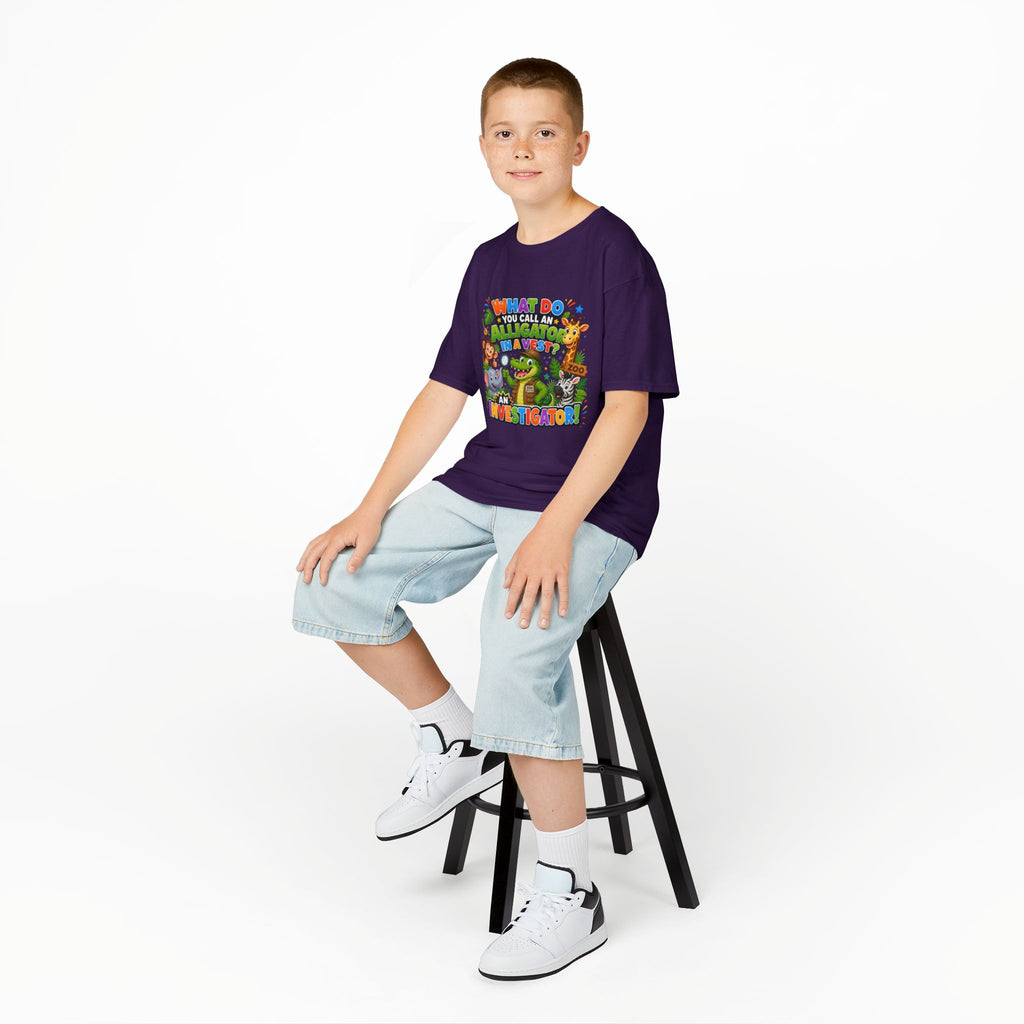 What Do You Call An Alligator? Investigator Kids T-Shirt | Cute Jungle Animals Puzzle
