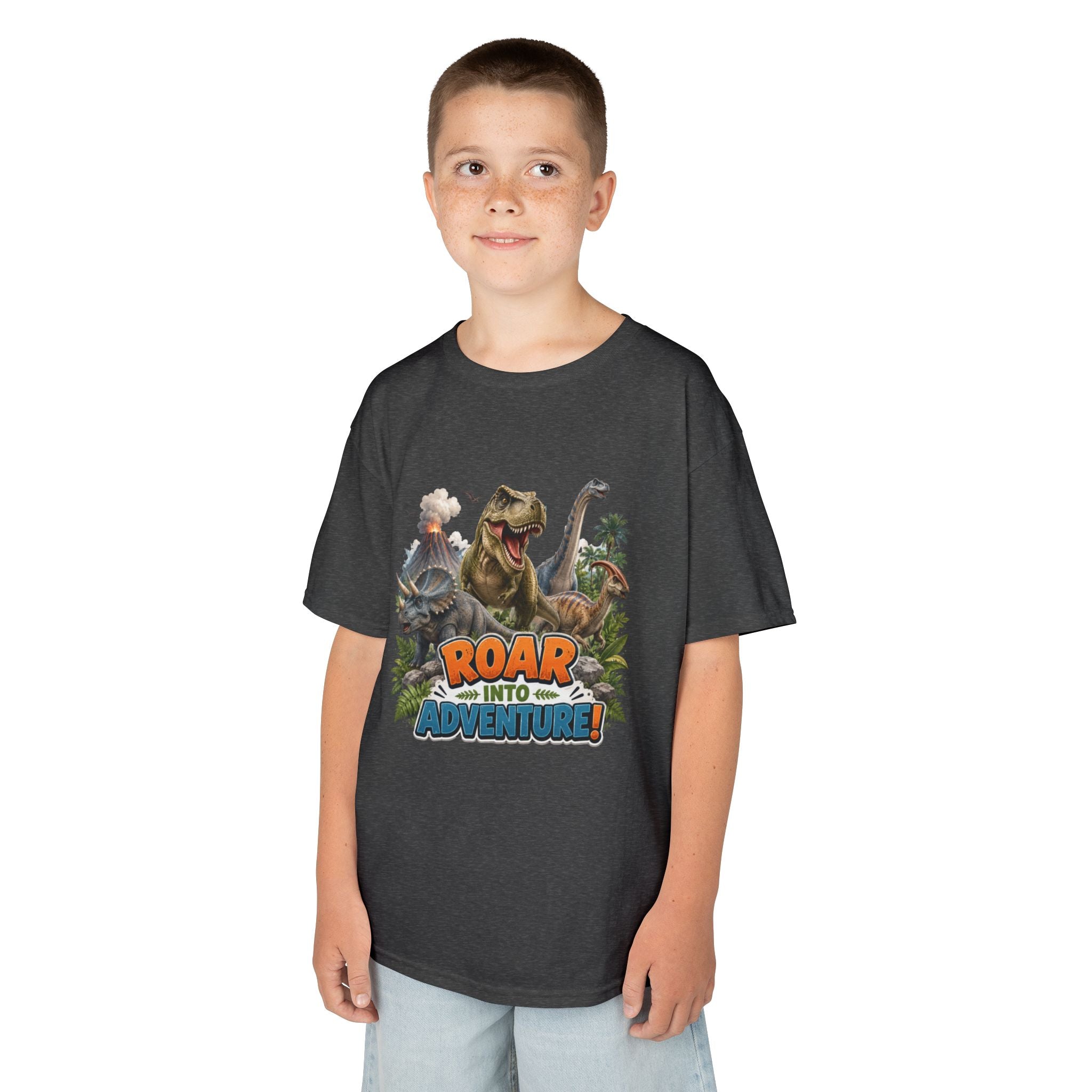 Kids Dinosaur Tee - "Roar Into Adventure" Graphic Shirt for Boys & Girls