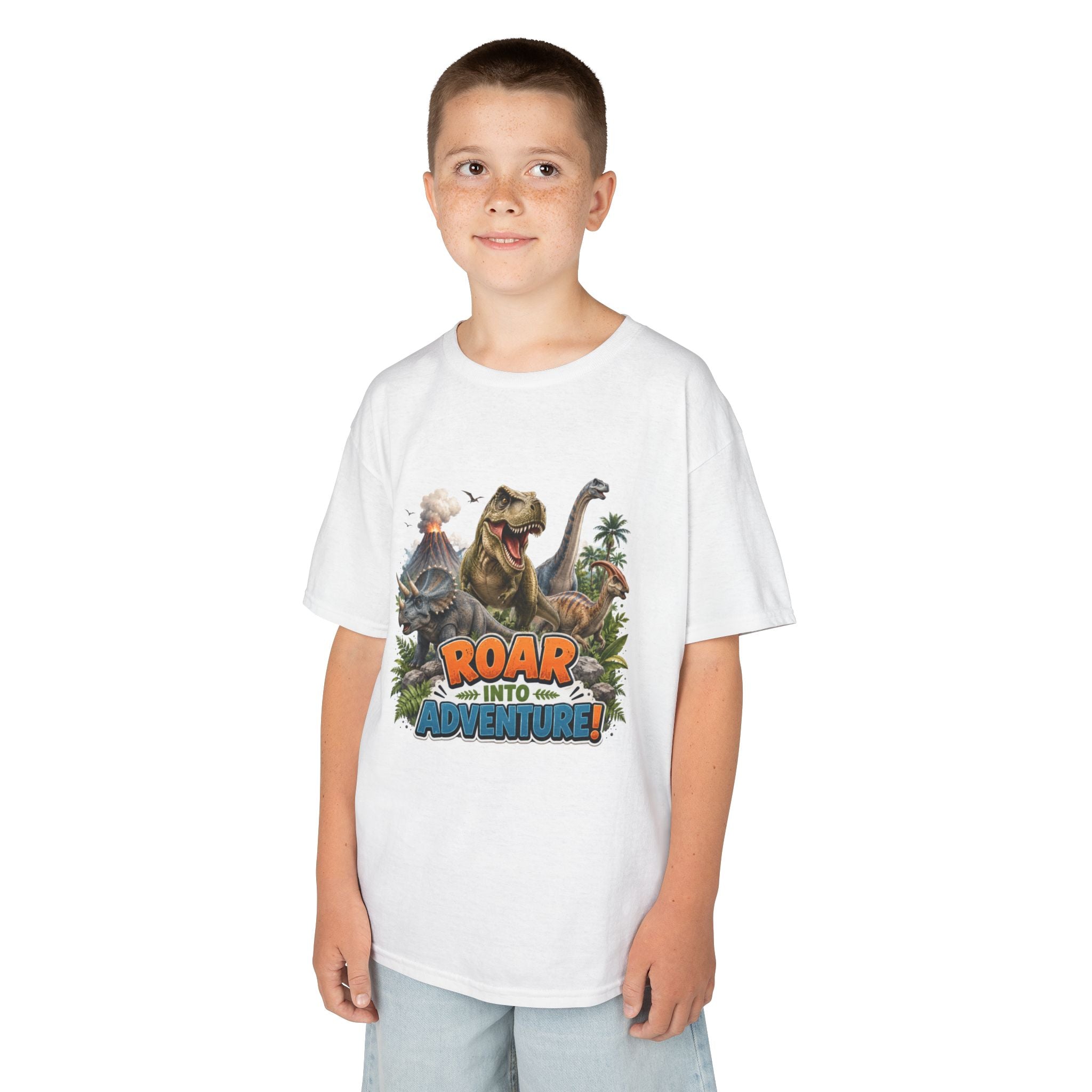 Kids Dinosaur Tee - "Roar Into Adventure" Graphic Shirt for Boys & Girls