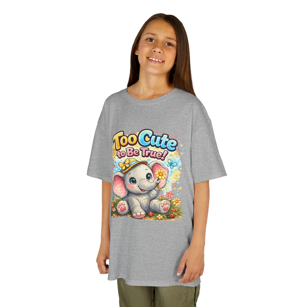 Kids Tee — "Too Cute to Be True" Elephant Graphic