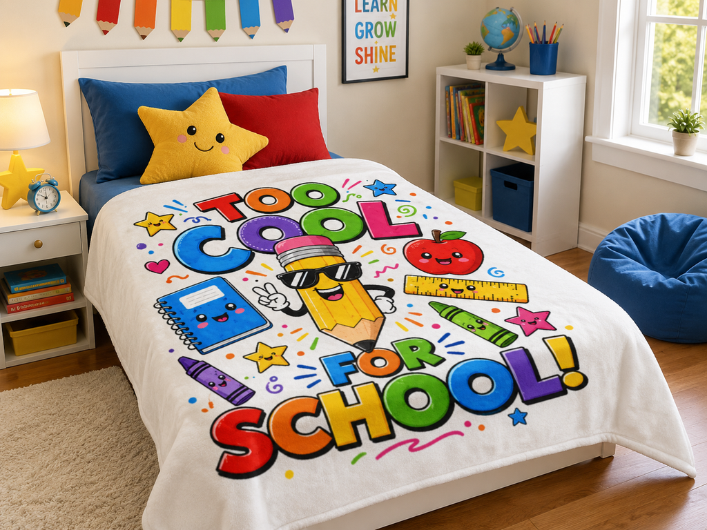 Too Cool For School Blanket — Cute Back to School Kids Throw