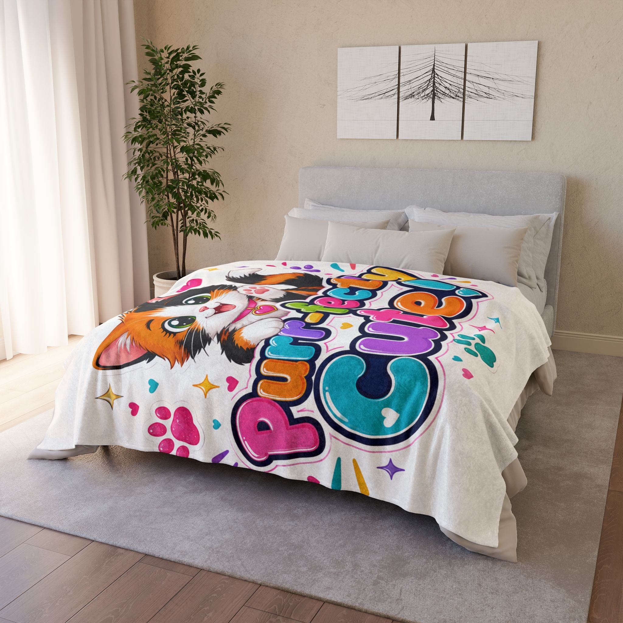 Purr-fectly Cute! Cat Plush Blanket — Soft Polyester Throw for Kids & Cat Lovers