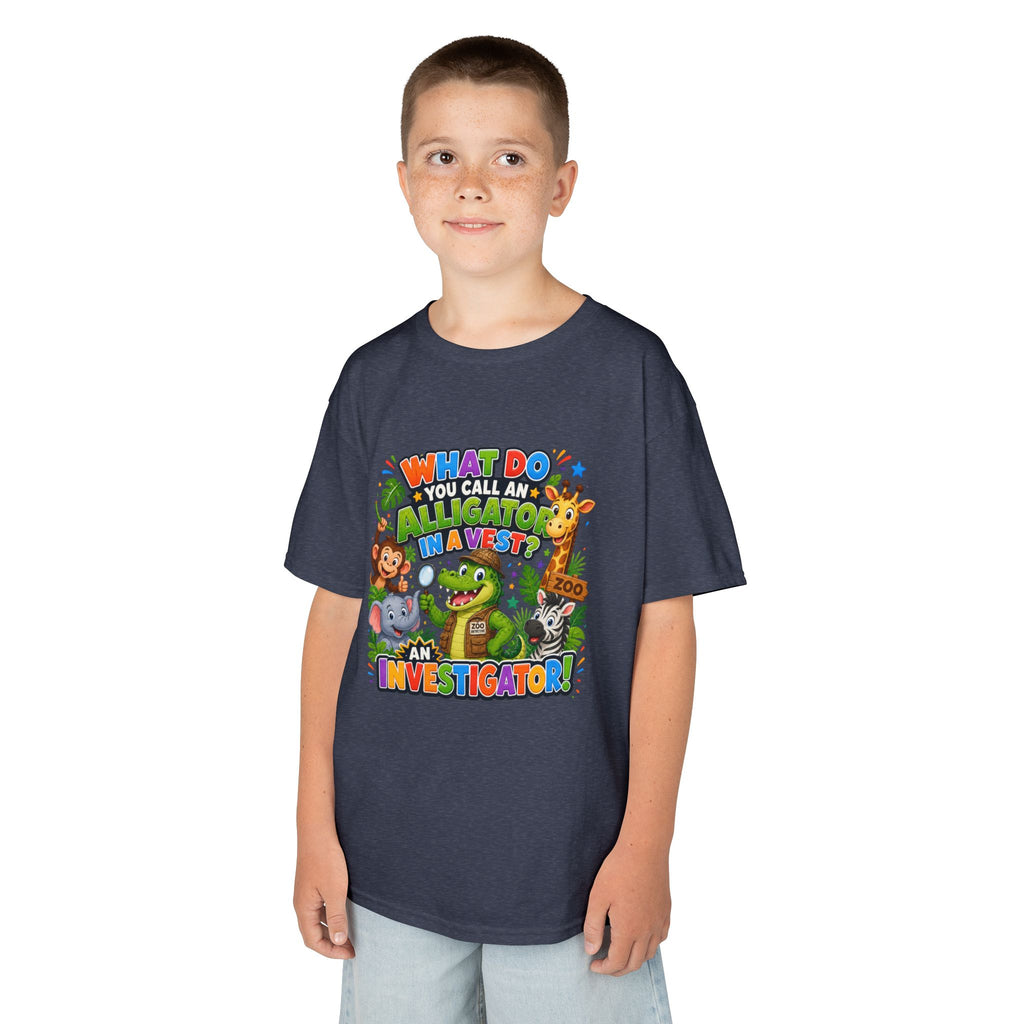 What Do You Call An Alligator? Investigator Kids T-Shirt | Cute Jungle Animals Puzzle