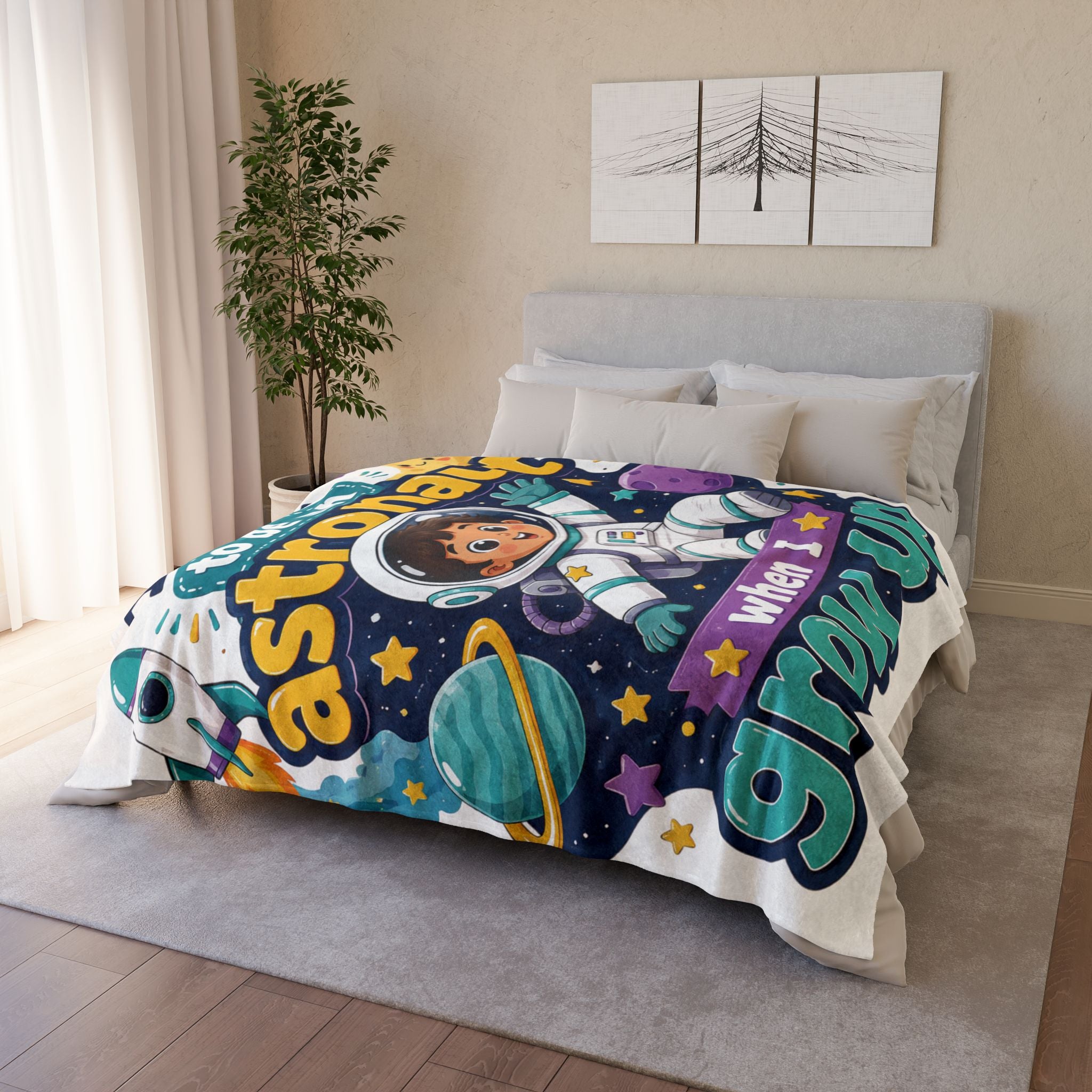 Astronaut Kids Blanket — "I Want to Be an Astronaut When I Grow Up" Plush Space Throw