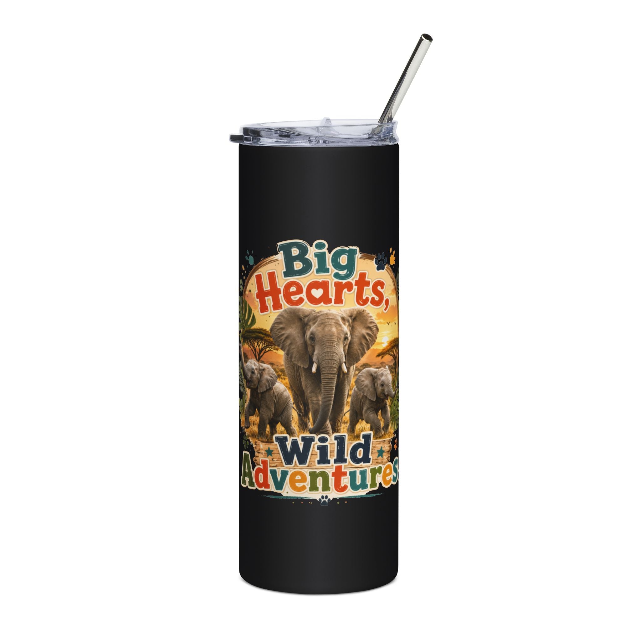 Tumbler — "Big Hearts, Wild Adventure" Safari Elephant 20oz Stainless Steel Tumbler