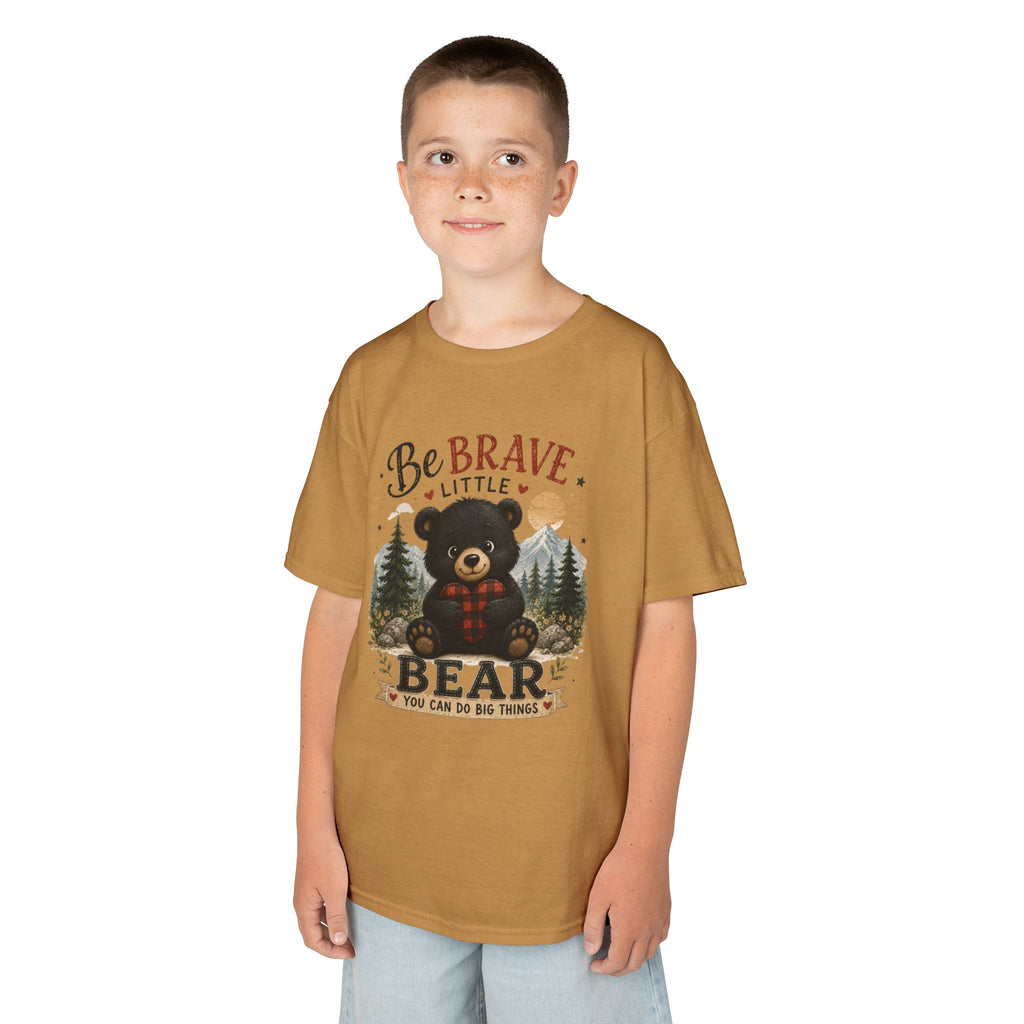 Kids T‑Shirt — "Be Brave Little Bear" Cute Woodland Bear Tee for Children, Inspirational Adventure Gift