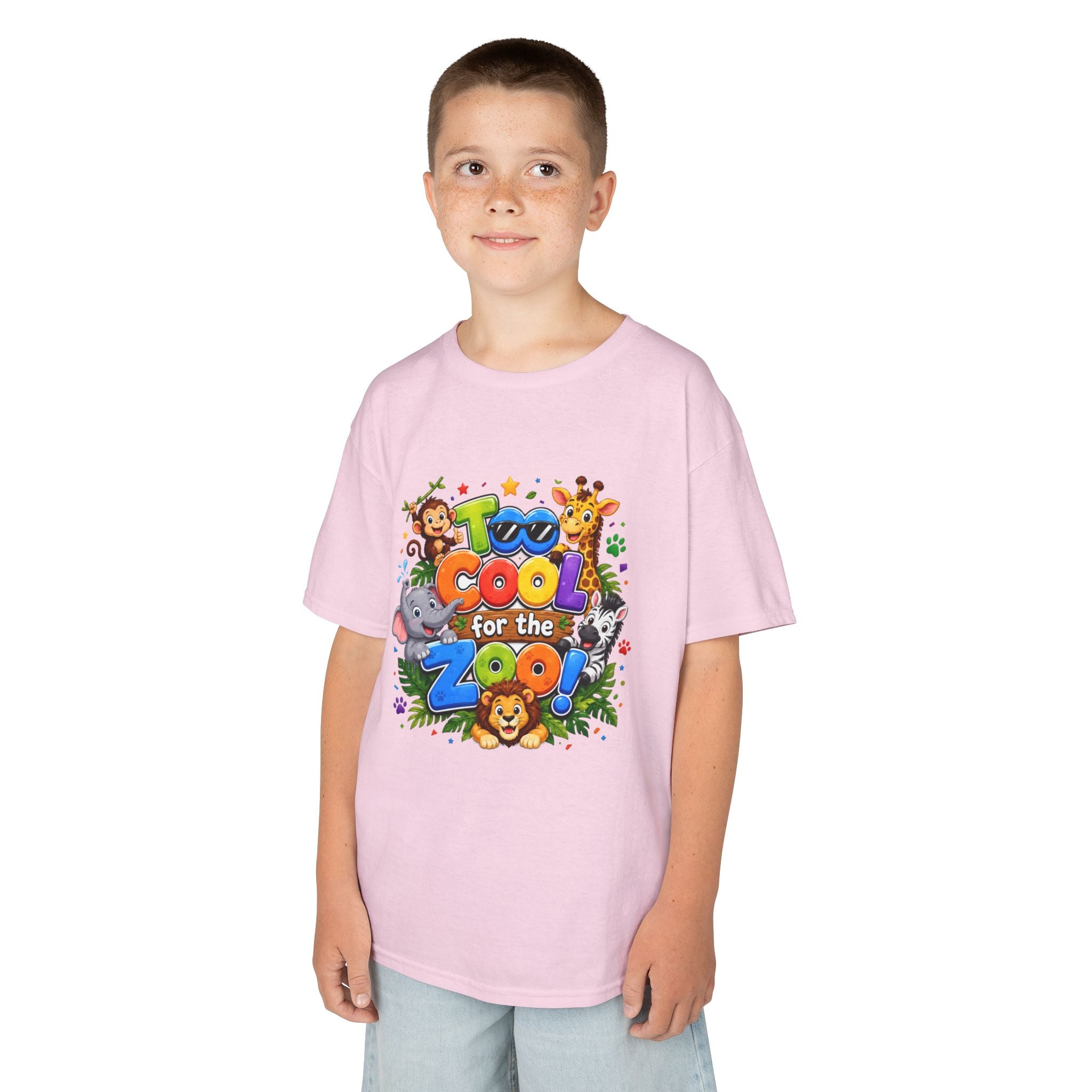 Kids Tee — "Too Cool for the Zoo" Colorful Animal Graphic