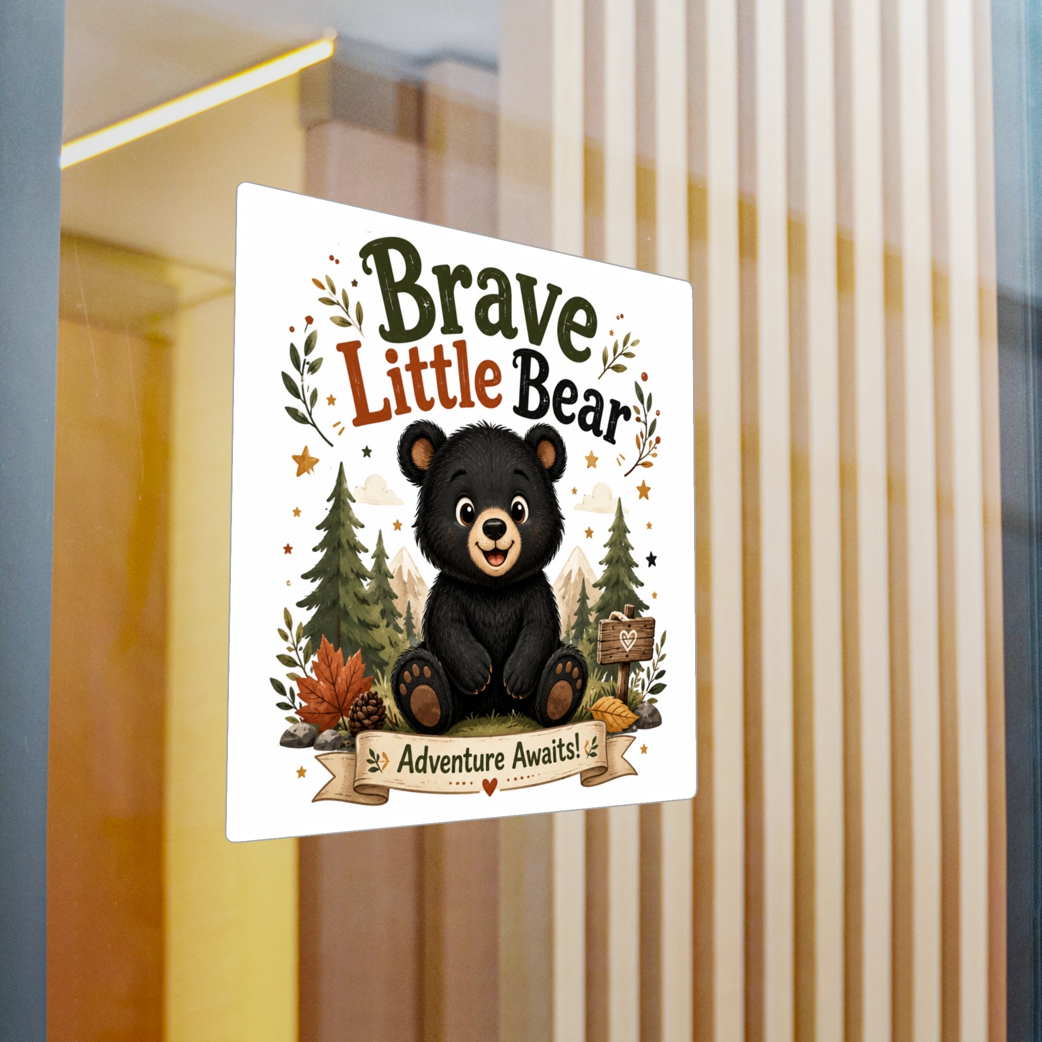 Brave Little Bear Vinyl Sticker — 'Adventure Awaits' Kiss-Cut Decal