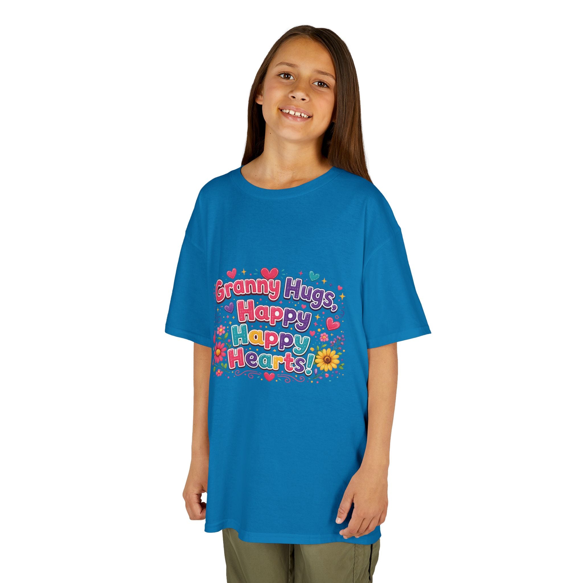 Granny Hugs Happy Hearts Kids Tee | Colorful Floral Kids Shirt