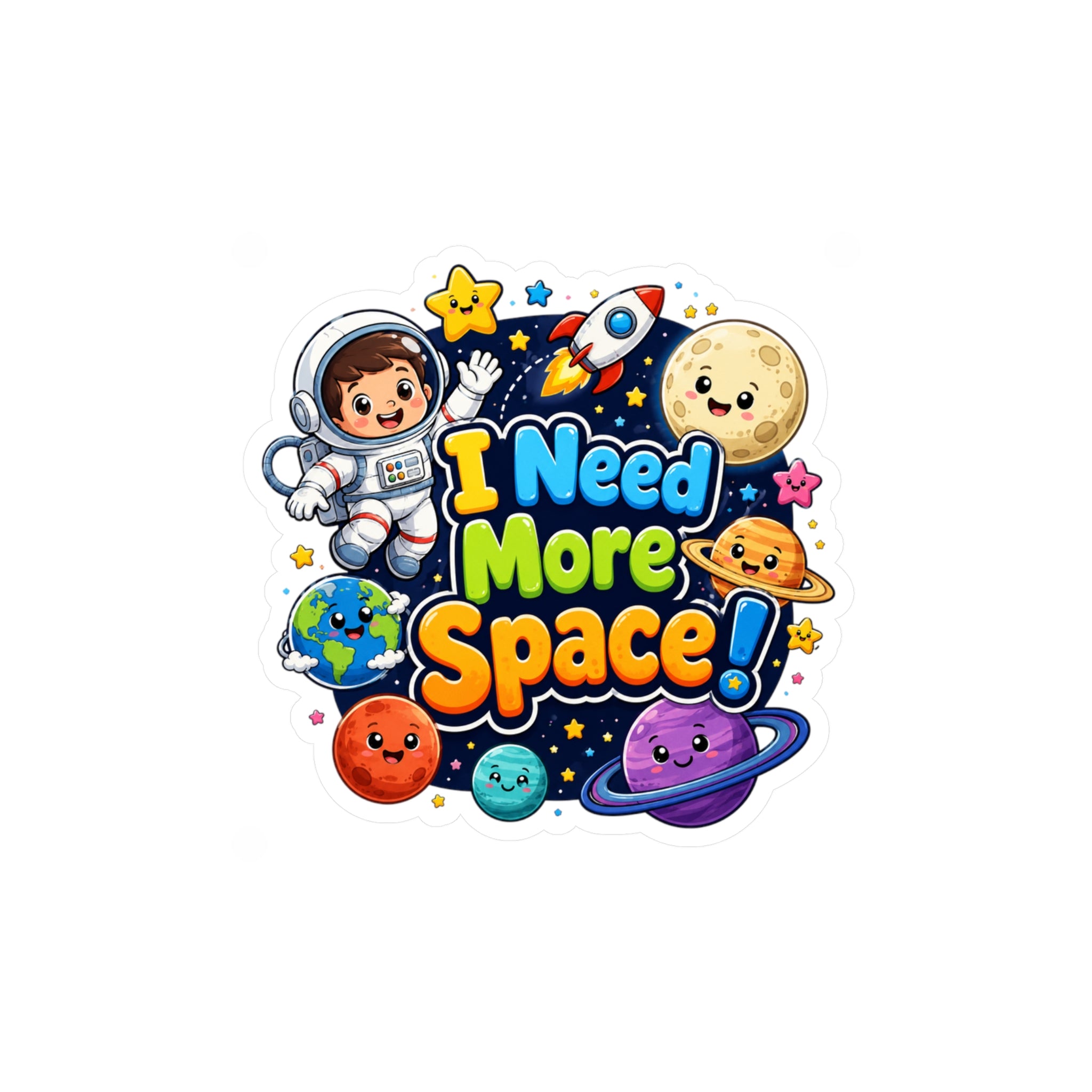 I Need More Space! Cute Space Astronaut Kiss-Cut Vinyl Sticker