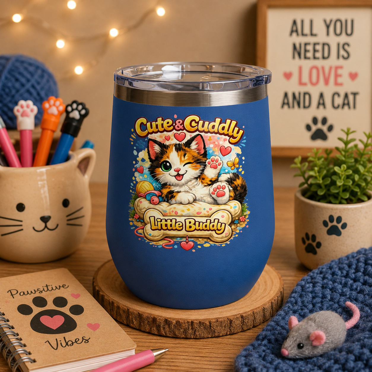 Cute & Cuddly Little Buddy Cat Tumbler — 12oz Insulated Stainless Steel