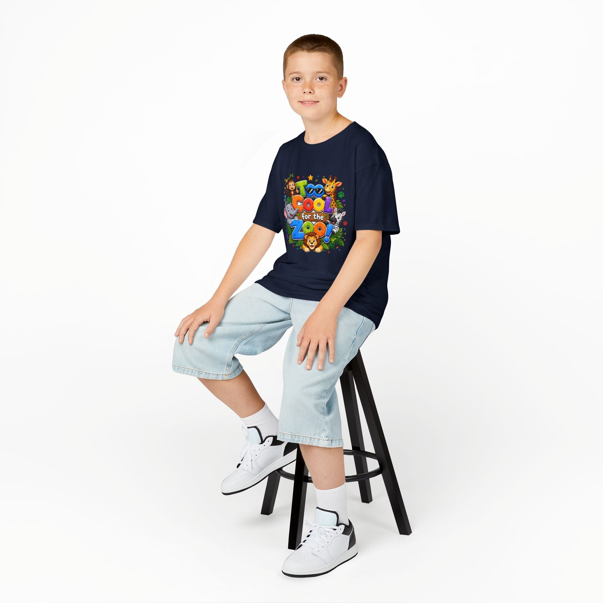 Kids Tee — "Too Cool for the Zoo" Colorful Animal Graphic