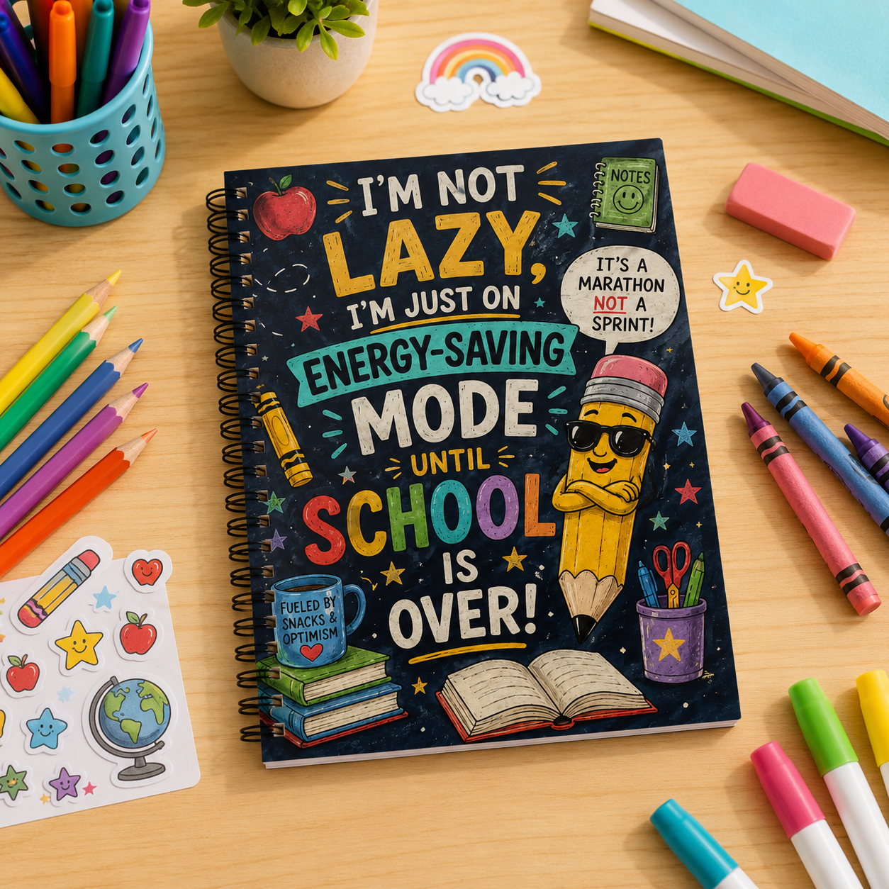 I'm Not Lazy I'm On Energy-Saving Mode Until School Is Over Notebook | Spiral Ruled