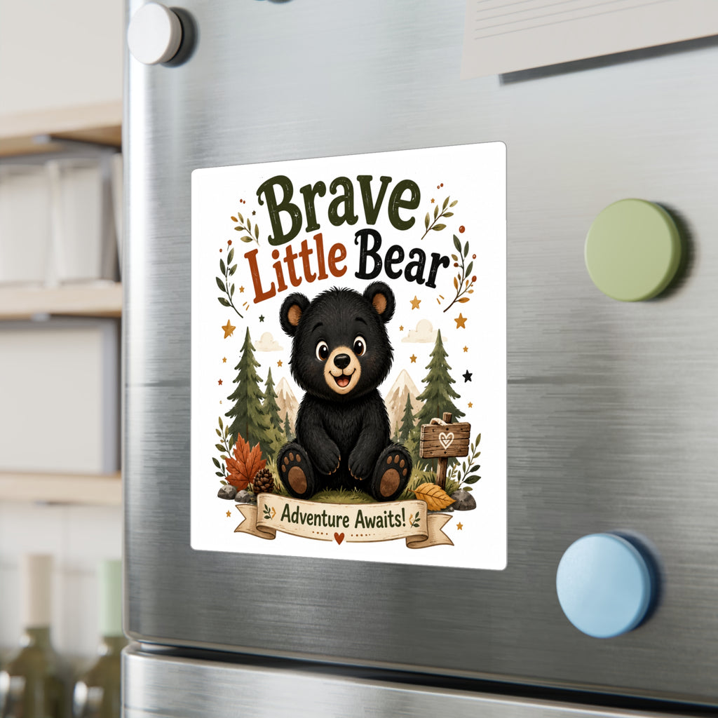 Brave Little Bear Vinyl Sticker — 'Adventure Awaits' Kiss-Cut Decal