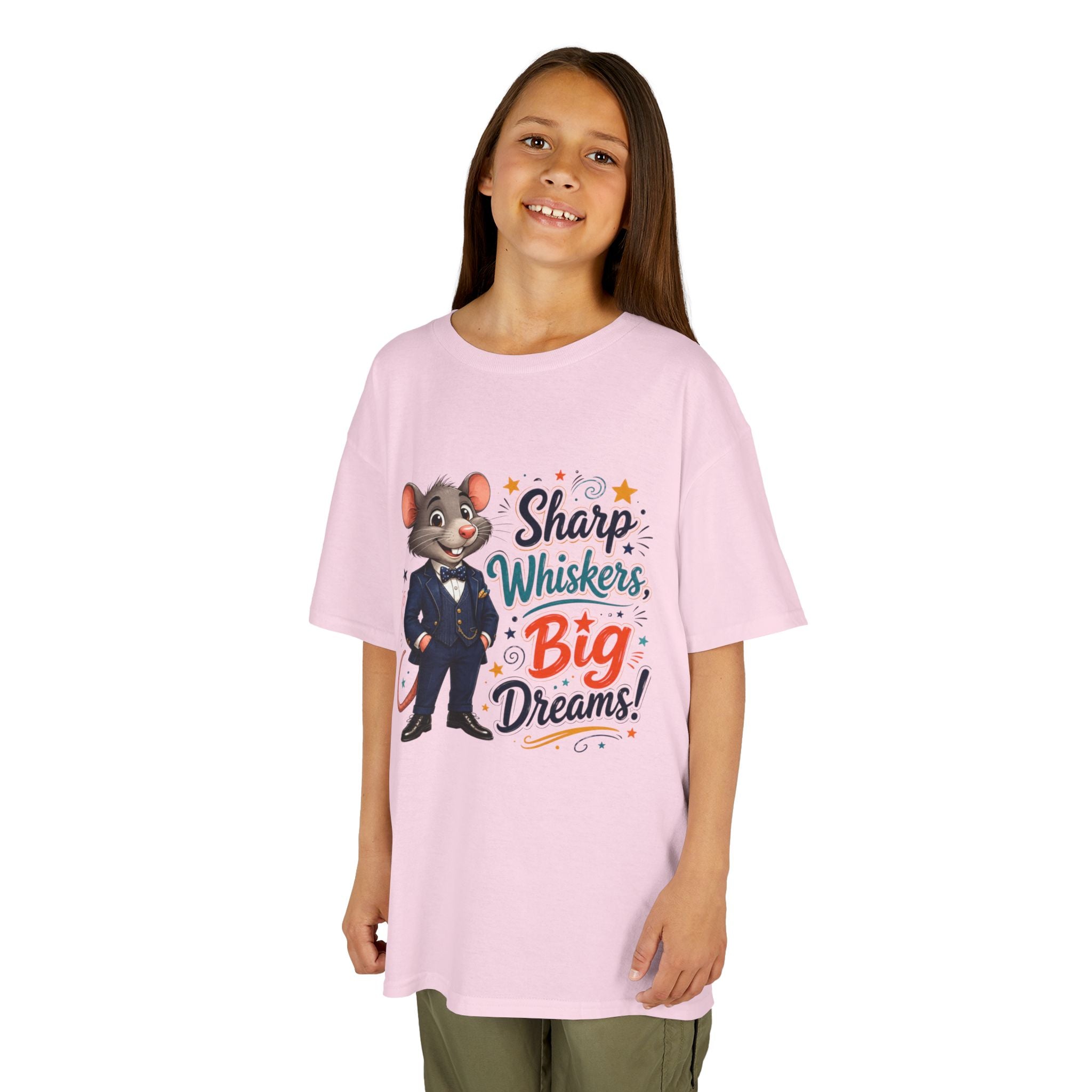 Kids Tee — "Sharp Whiskers, Big Dreams" Mouse Graphic