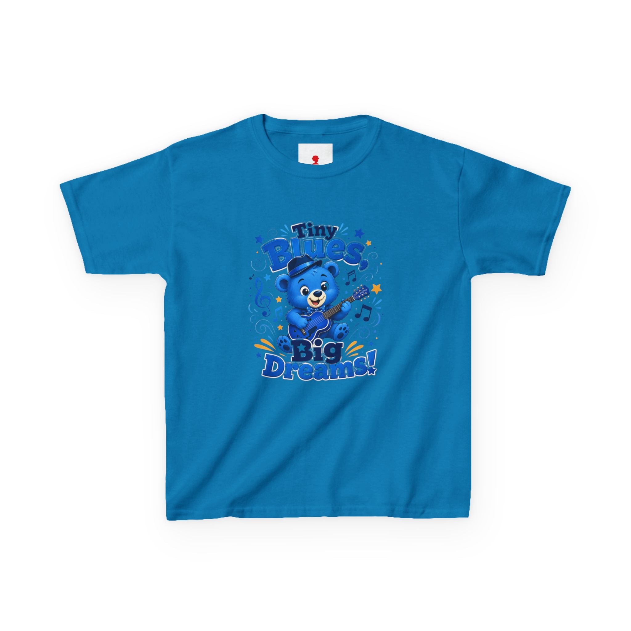 Kids Tee - "Tiny Blues, Big Dreams!" Cute Blue Bear Music Graphic