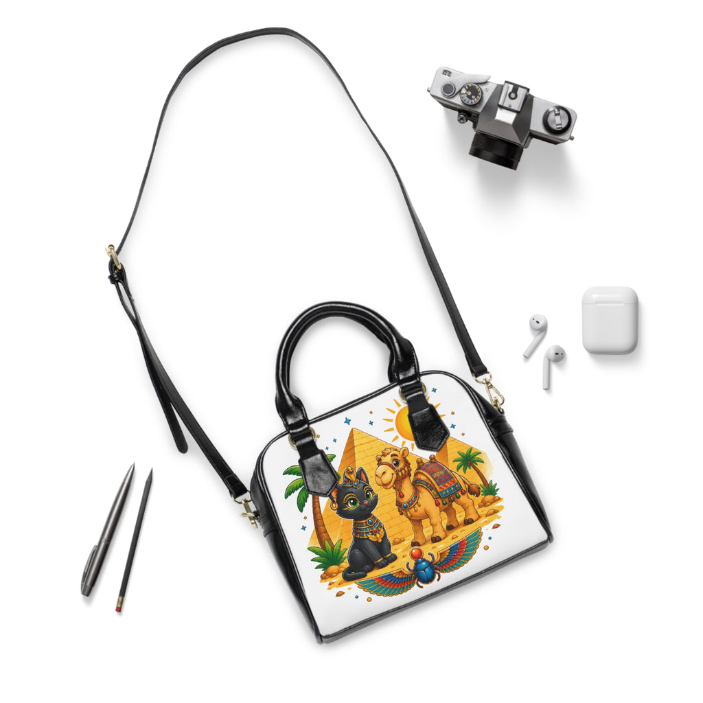 Egyptian Cat and Camel Handbag | Pyramid Desert Illustration