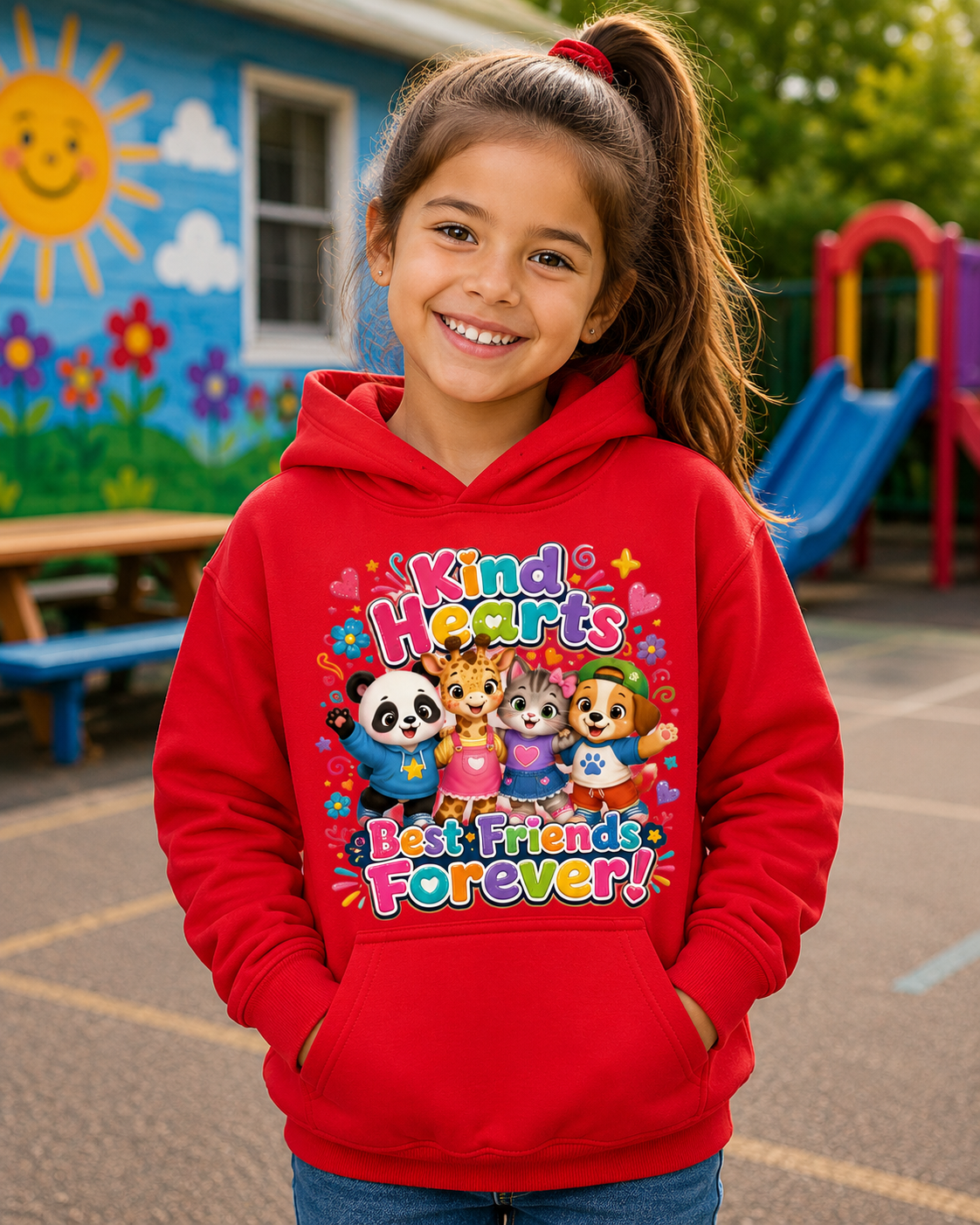 Kids Hoodie - "Kind Hearts Best Friends Forever" Cute Animal Friendship Hoodie