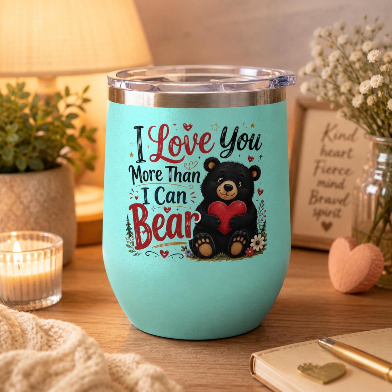 “I Love You More Than I Can Bear” Cute Bear Glass, 12oz