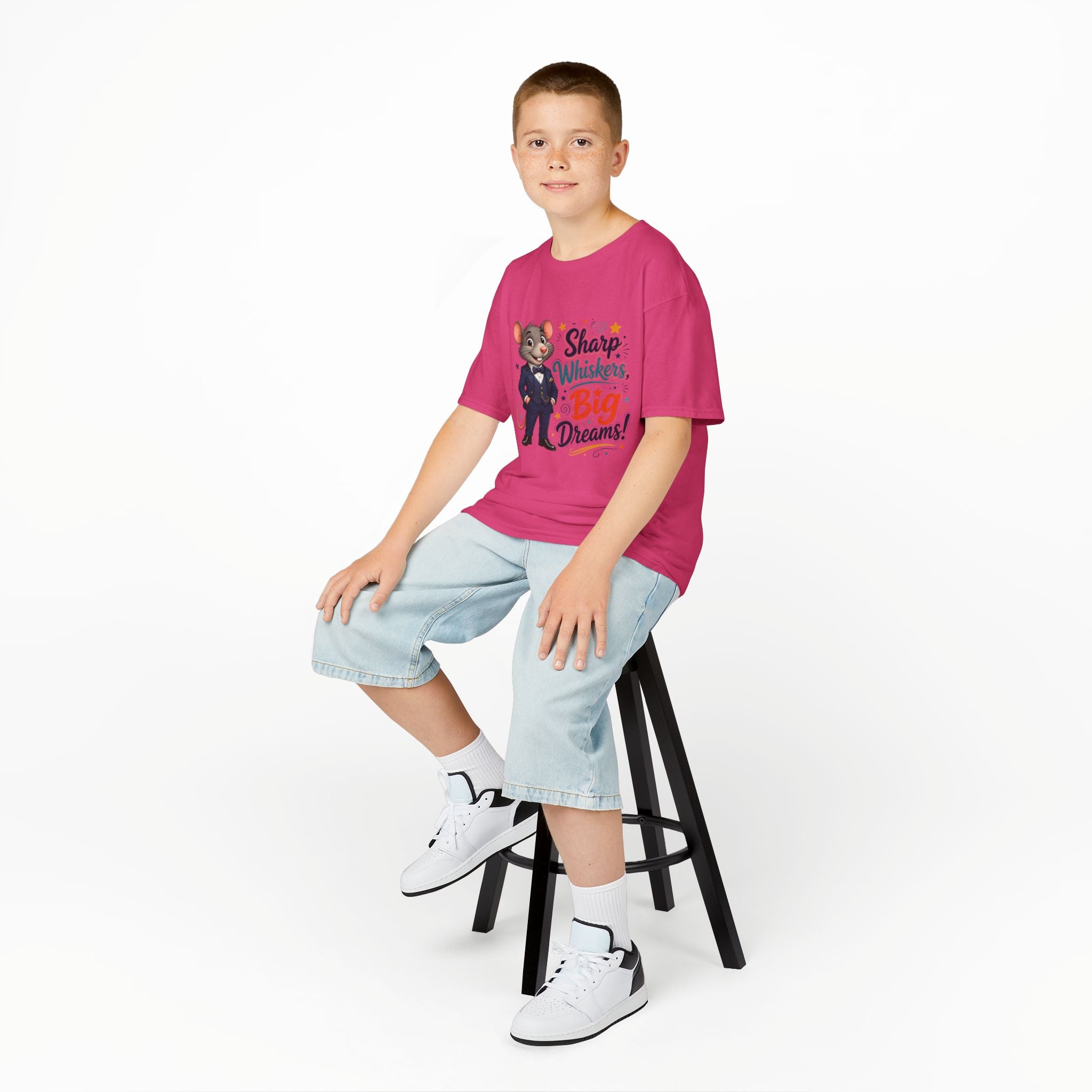 Kids Tee — "Sharp Whiskers, Big Dreams" Mouse Graphic