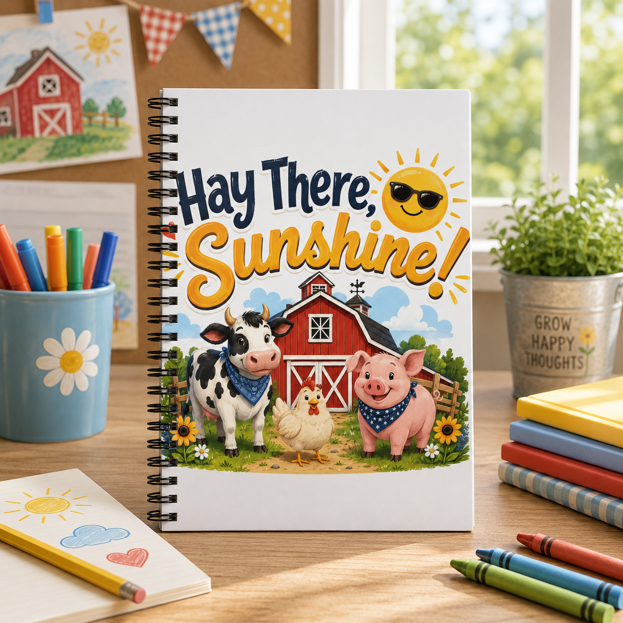 Hay There, Sunshine! Farm Animals Spiral Notebook