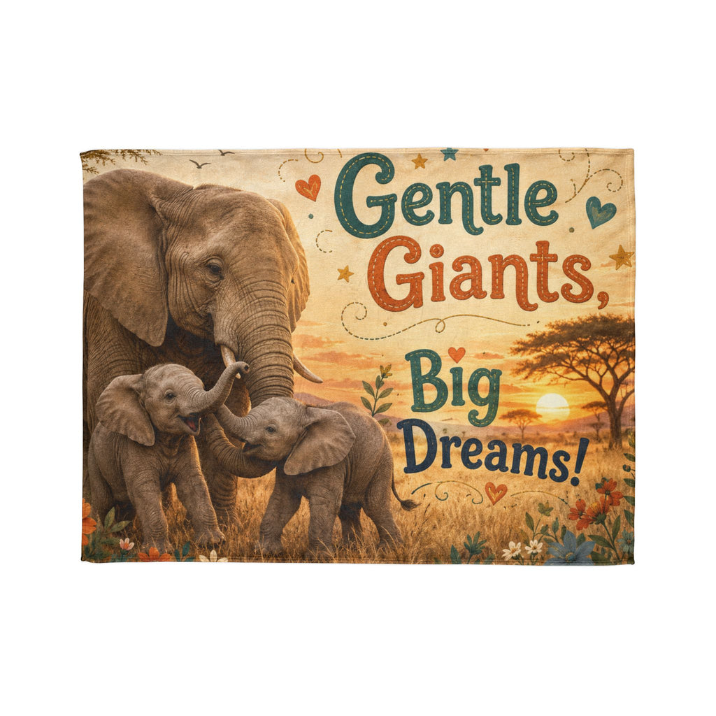 Elephant Family Blanket — "Gentle Giants, Big Dreams!" Soft Polyester Throw