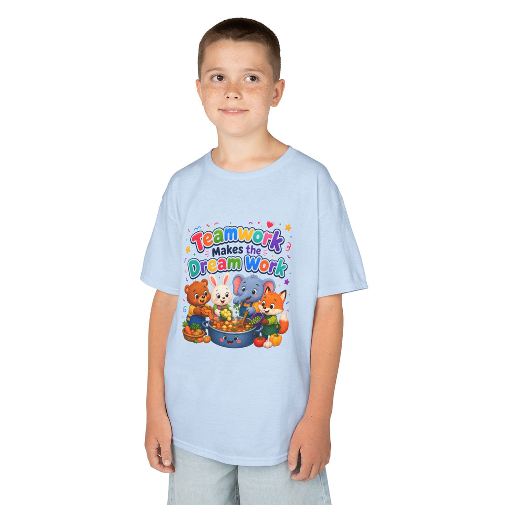 Kids Tee — “Teamwork Makes the Dream Work” Cute Animal Classroom Shirt