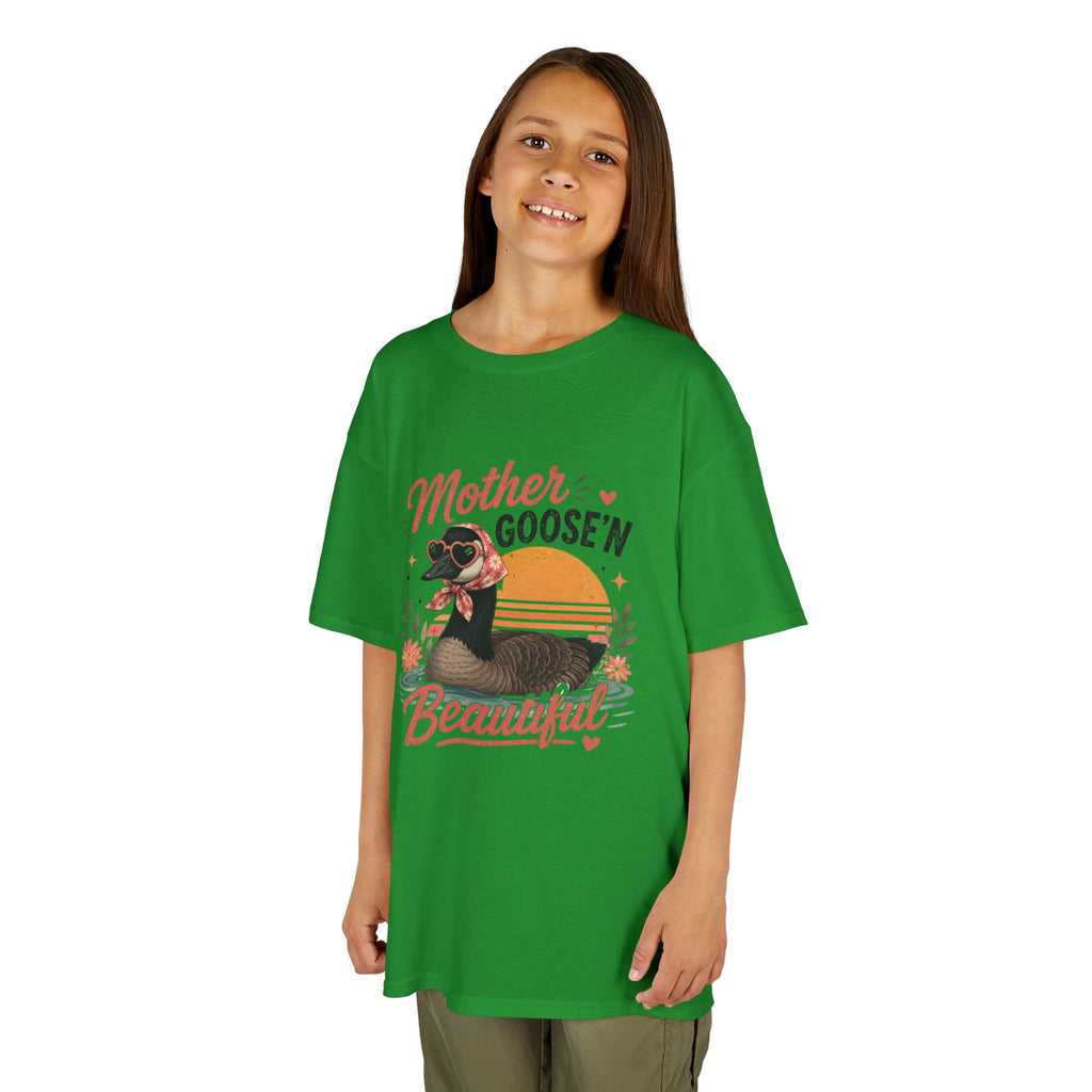 Kids Tee — "Mother Goose'n Beautiful" Cute Vintage Goose Graphic