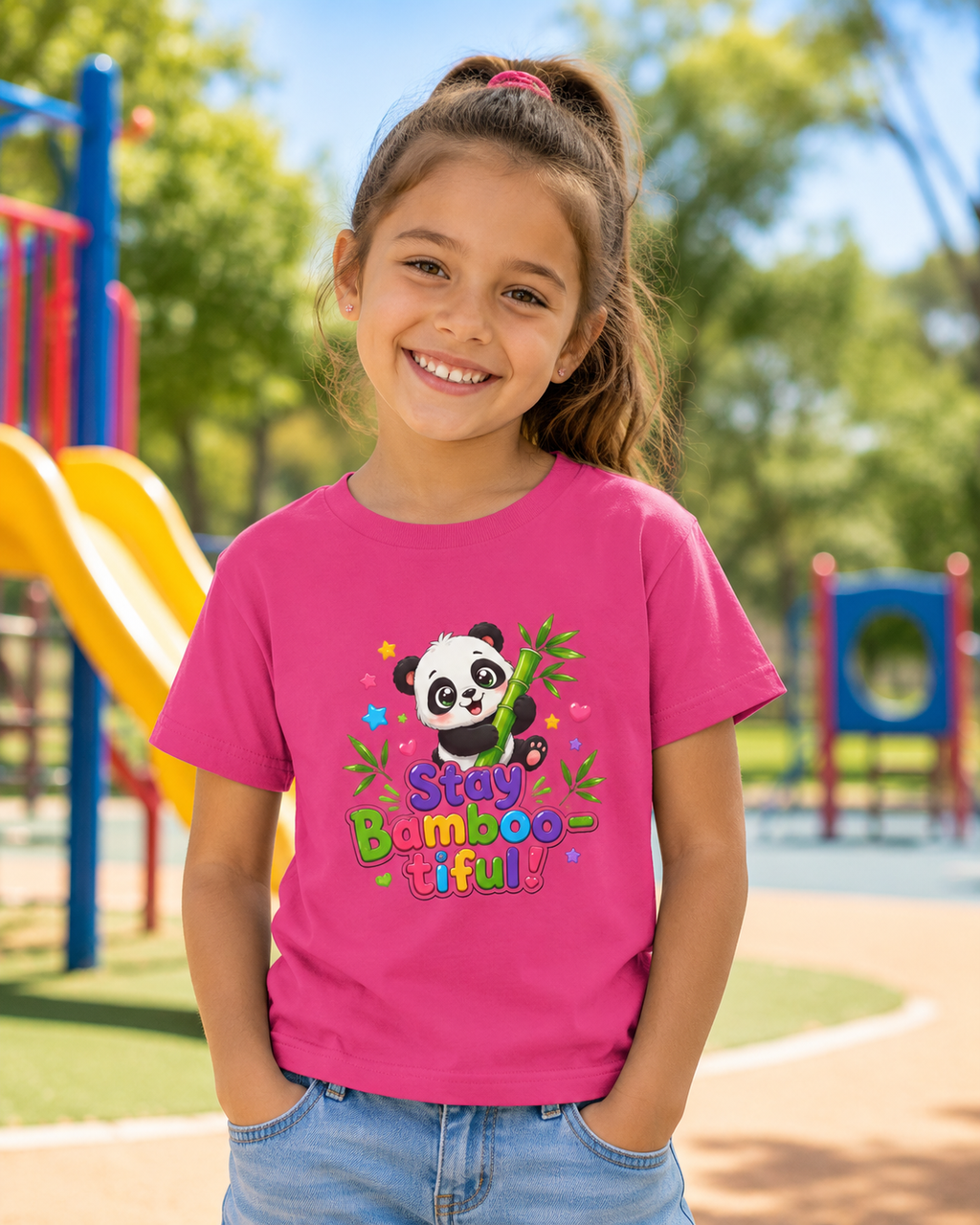Kids Panda 'Stay Bambootiful!' T-Shirt — Cute Bamboo Forest Tee for Boys & Girls