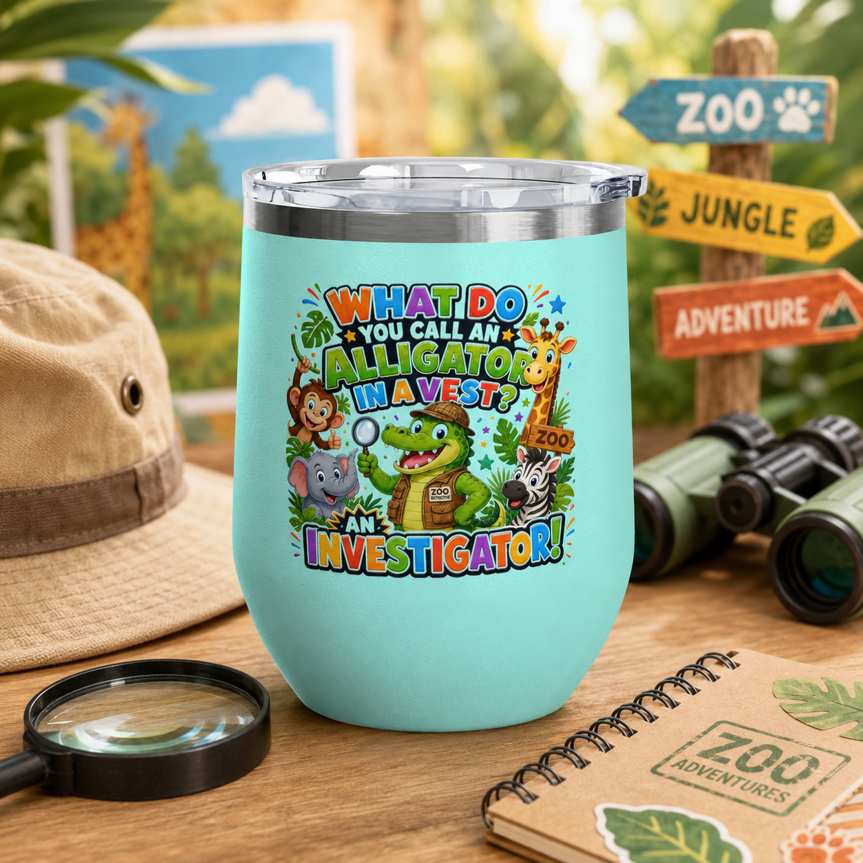"What Do You Call an Alligator in a Vest? An Investigator!" Cute Zoo Joke Stainless Steel 12oz