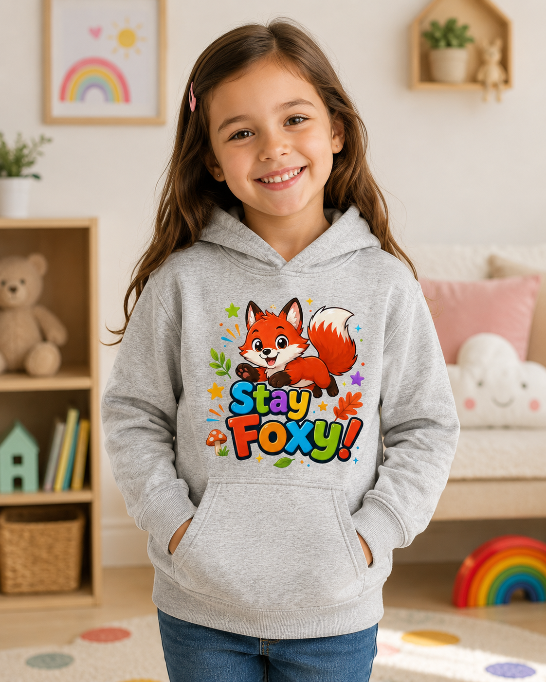 Kids Hoodie - "Stay Foxy" Cute Fox Graphic Pullover for Children
