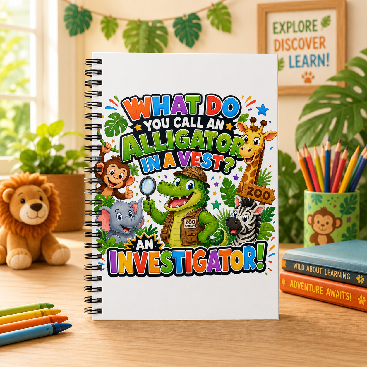 Alligator Investigator Joke Spiral Notebook | Cute Zoo Animals Ruled Journal