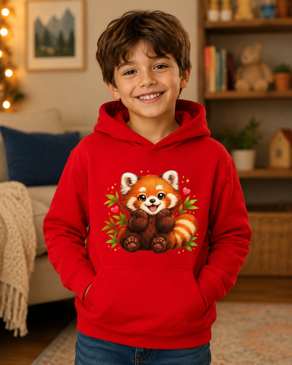 Kids Hoodie — Cute Smiling Red Panda Graphic Hoodie for Children