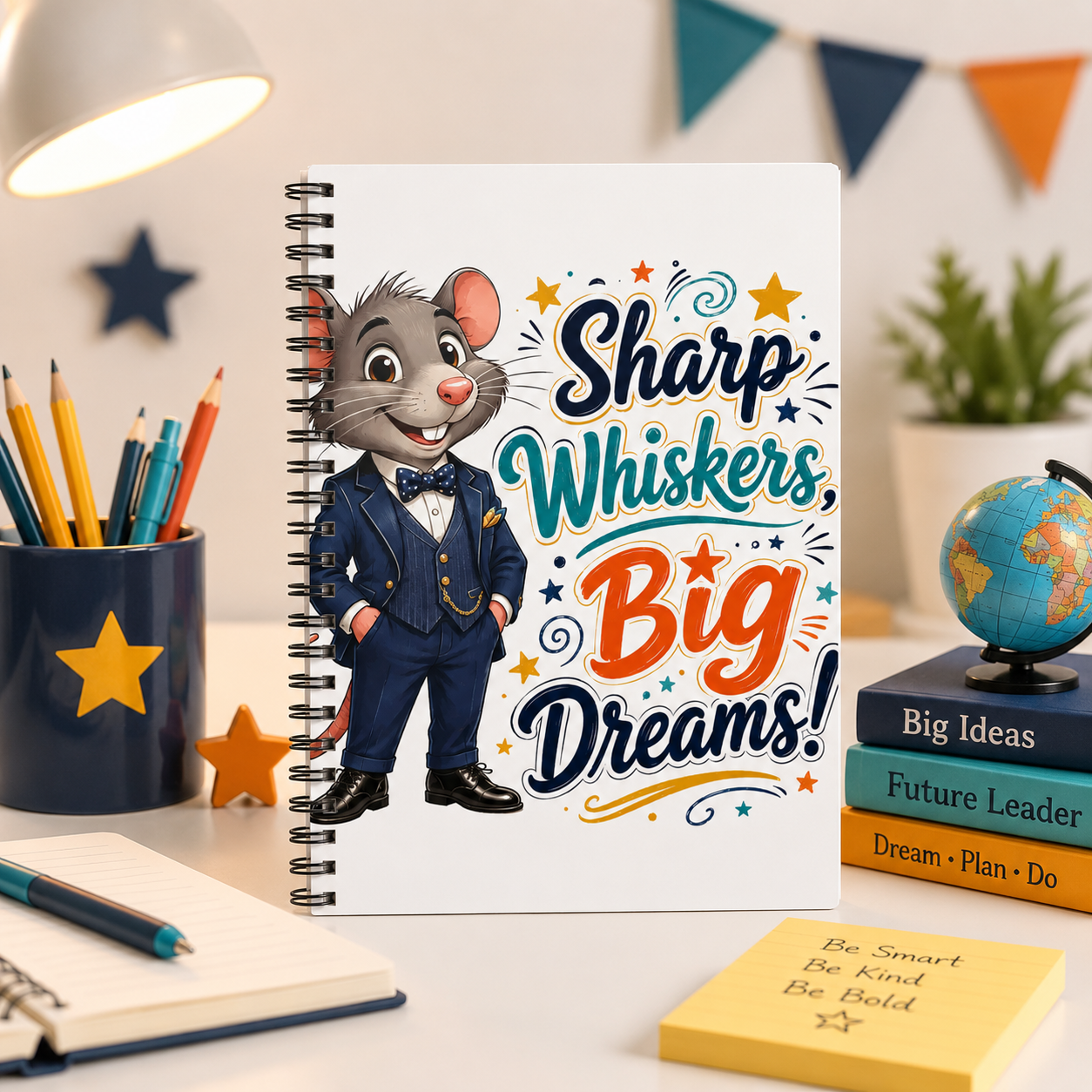 Notebook — "Sharp Whiskers, Big Dreams!" Cute Mouse Inspirational Spiral Journal