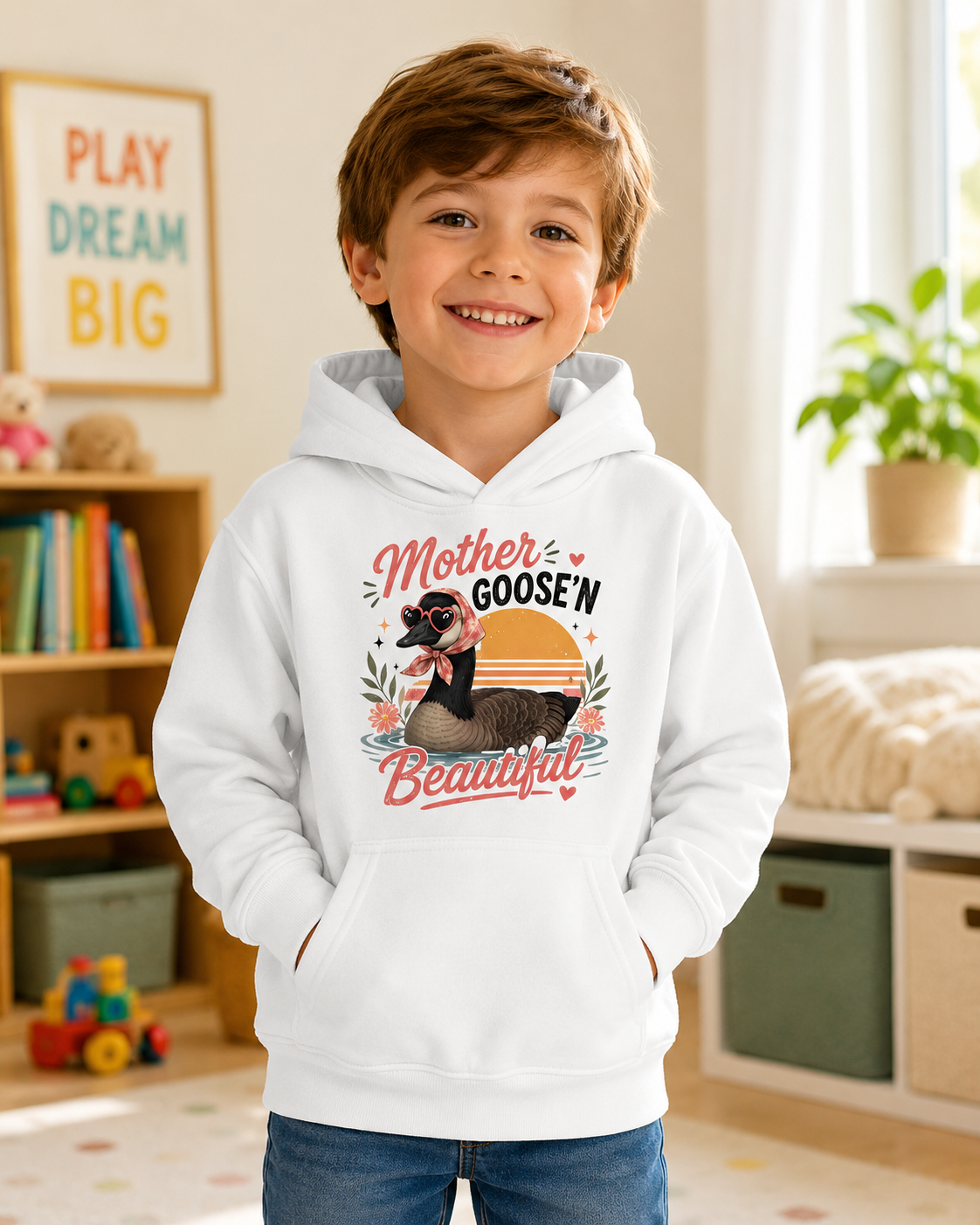 Kids Hoodie - "Mother Goose'n Beautiful" Cute Goose Graphic Hoodie for Girls & Boys
