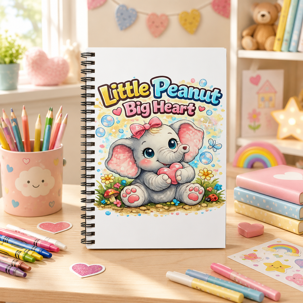 Little Peanut Big Heart Spiral Notebook — Cute Elephant Ruled Journal for Kids & Baby Shower Gift