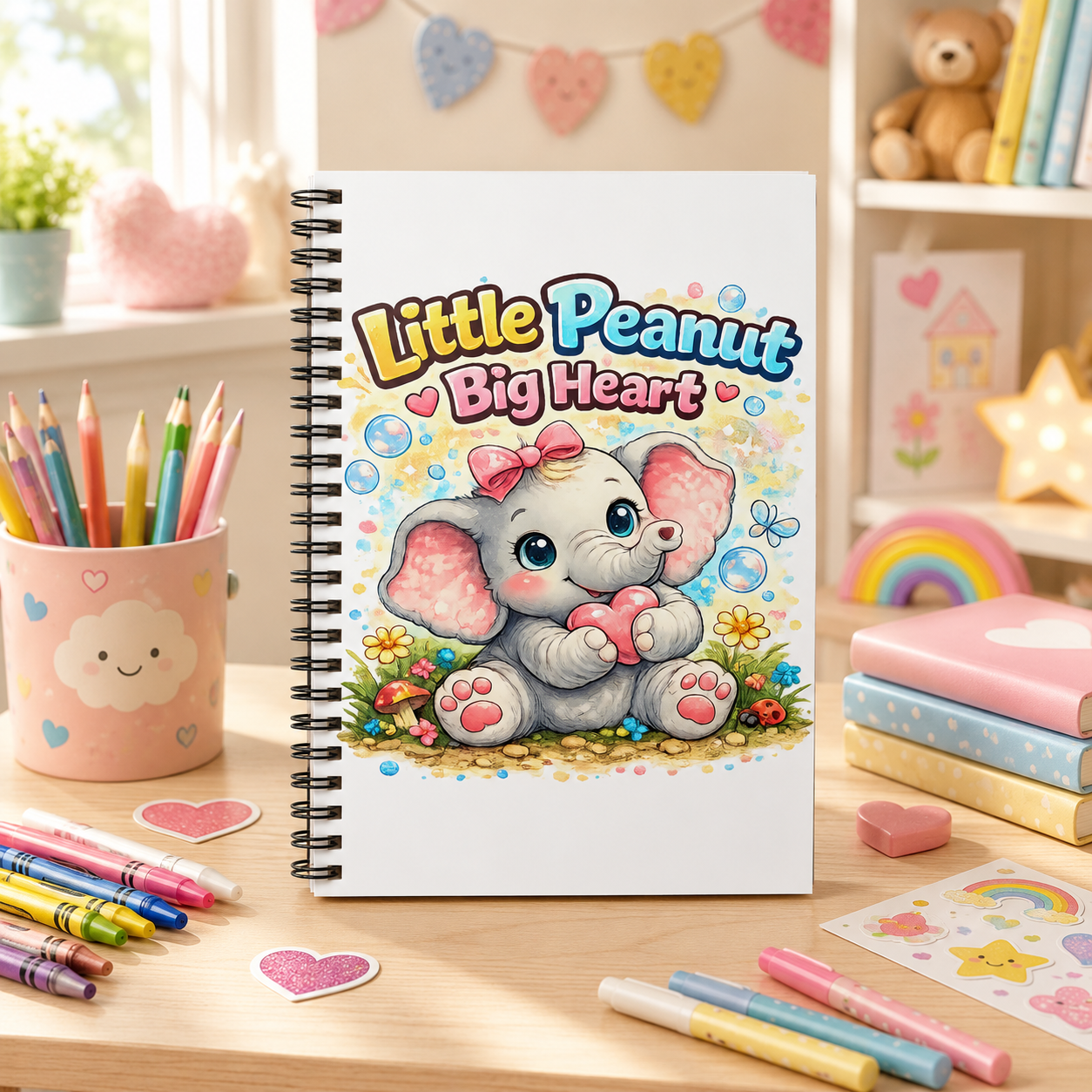 Little Peanut Big Heart Spiral Notebook — Cute Elephant Ruled Journal for Kids & Baby Shower Gift