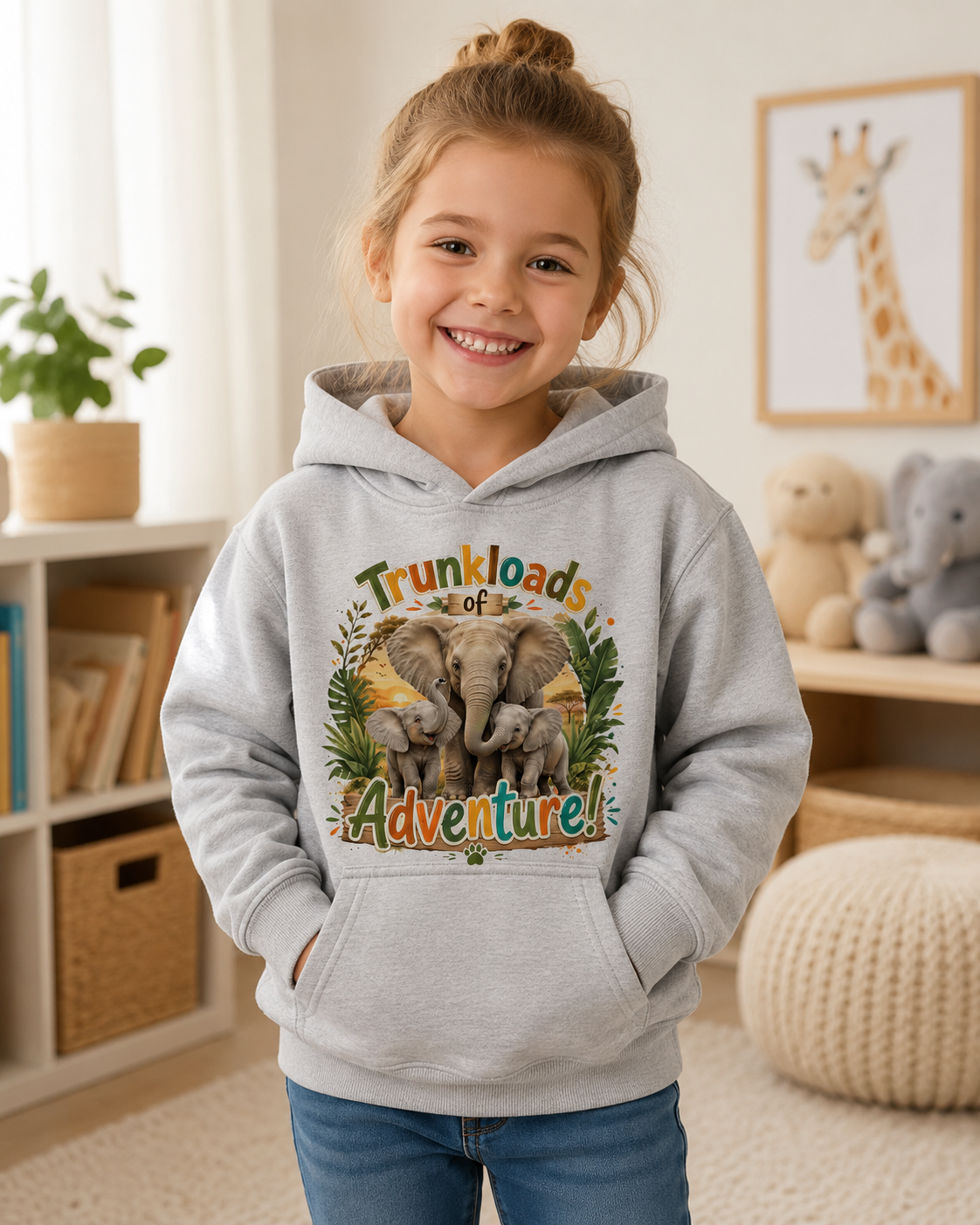 Kids Hoodie — "Trunkloads of Adventure" Elephant Graphic Hoodie for Children