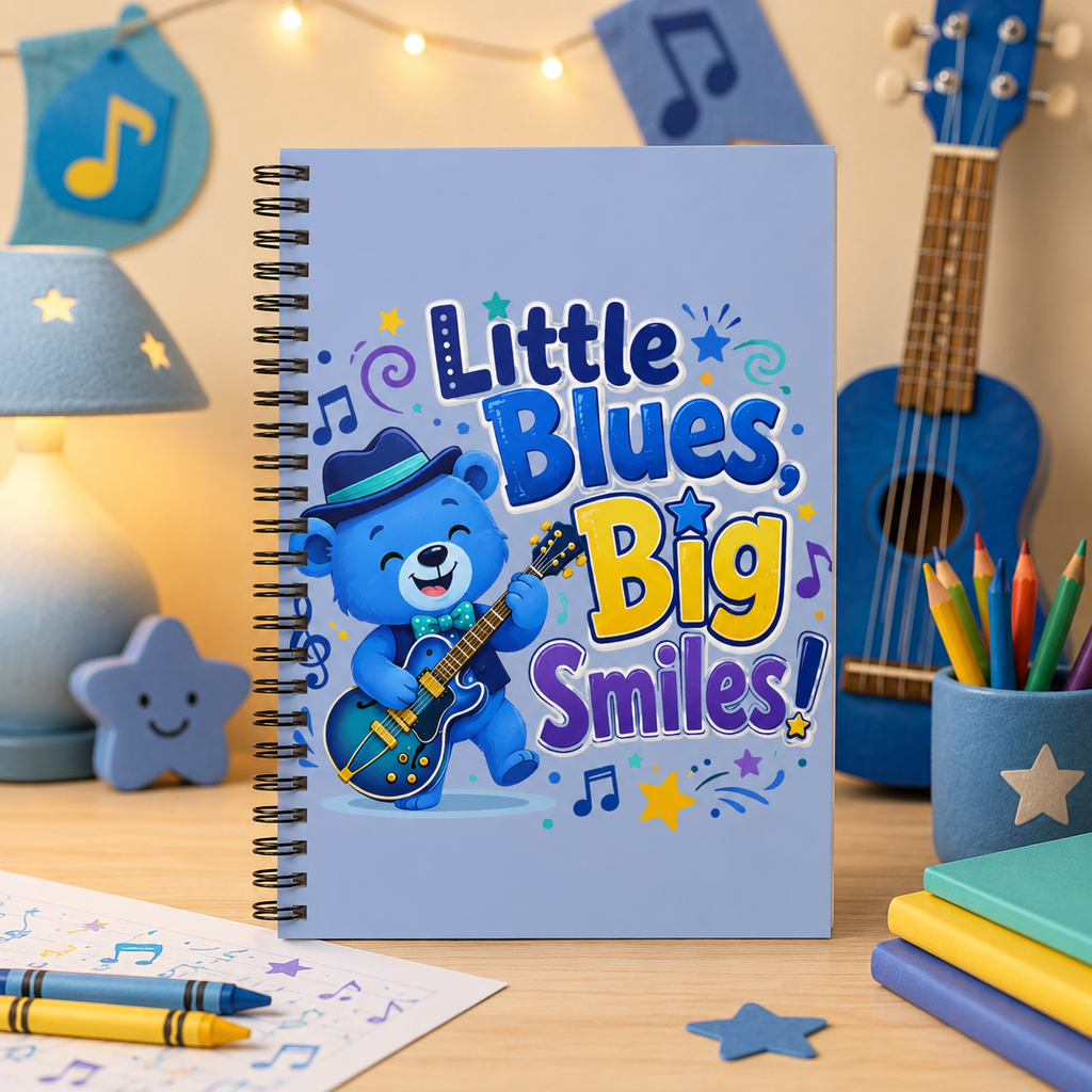 Notebook — "Little Blues, Big Smiles" Cute Blue Bear Guitar Journal