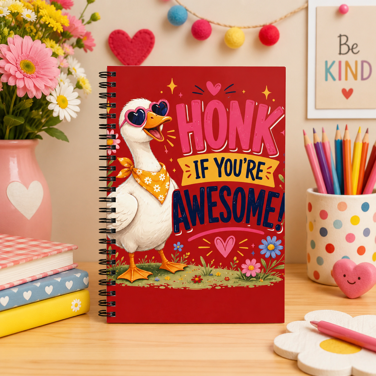 Honk If You’re Awesome Spiral Notebook — Cute Goose Lined Journal