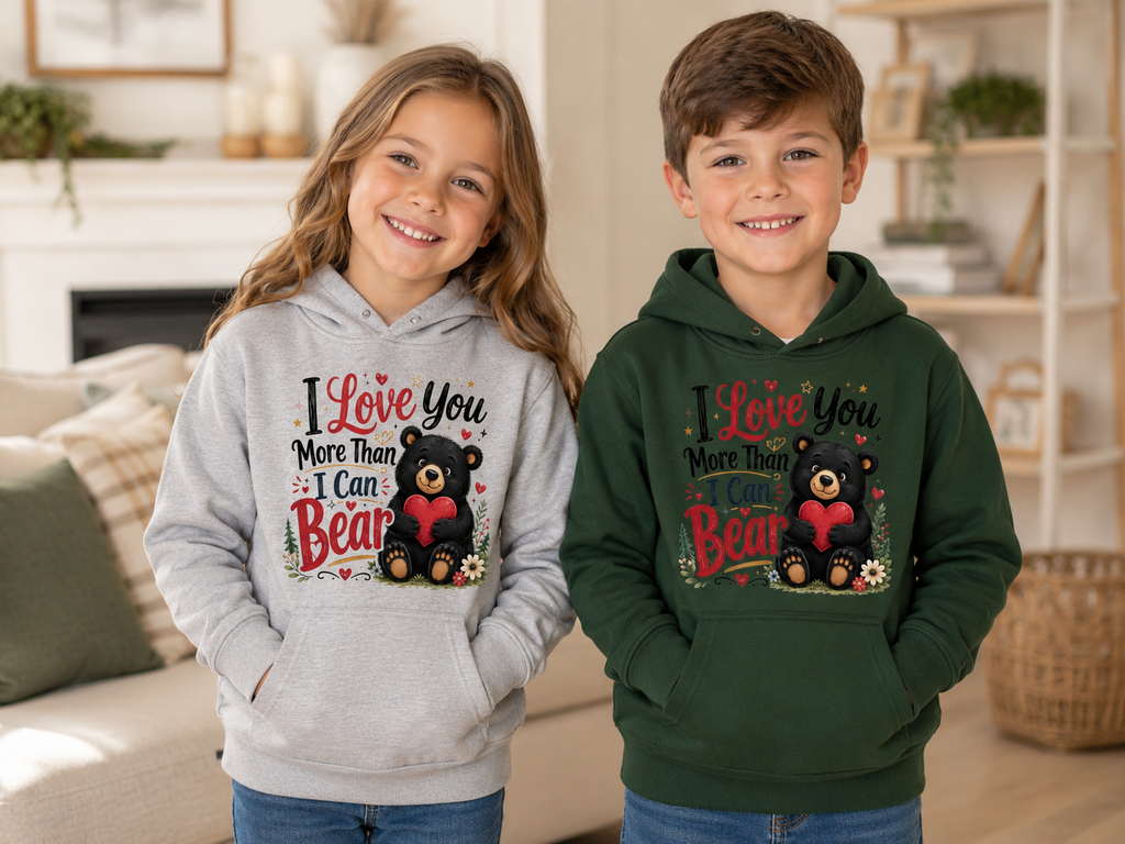 Kids Hoodie — "I Love You More Than I Can Bear" Cute Bear Valentine Design