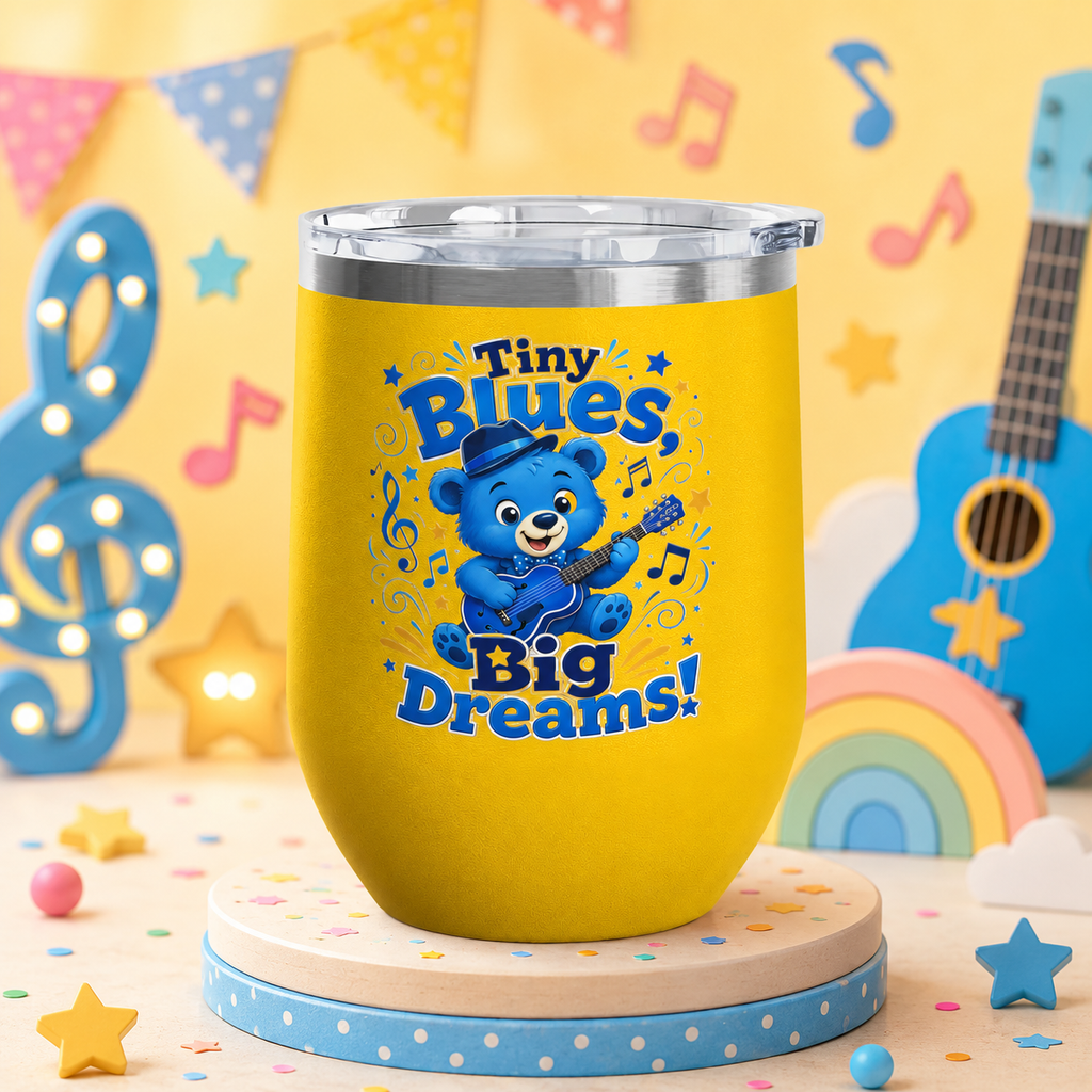 12oz Tumbler — "Tiny Blues Big Dreams" Cute Blue Bear Music Design