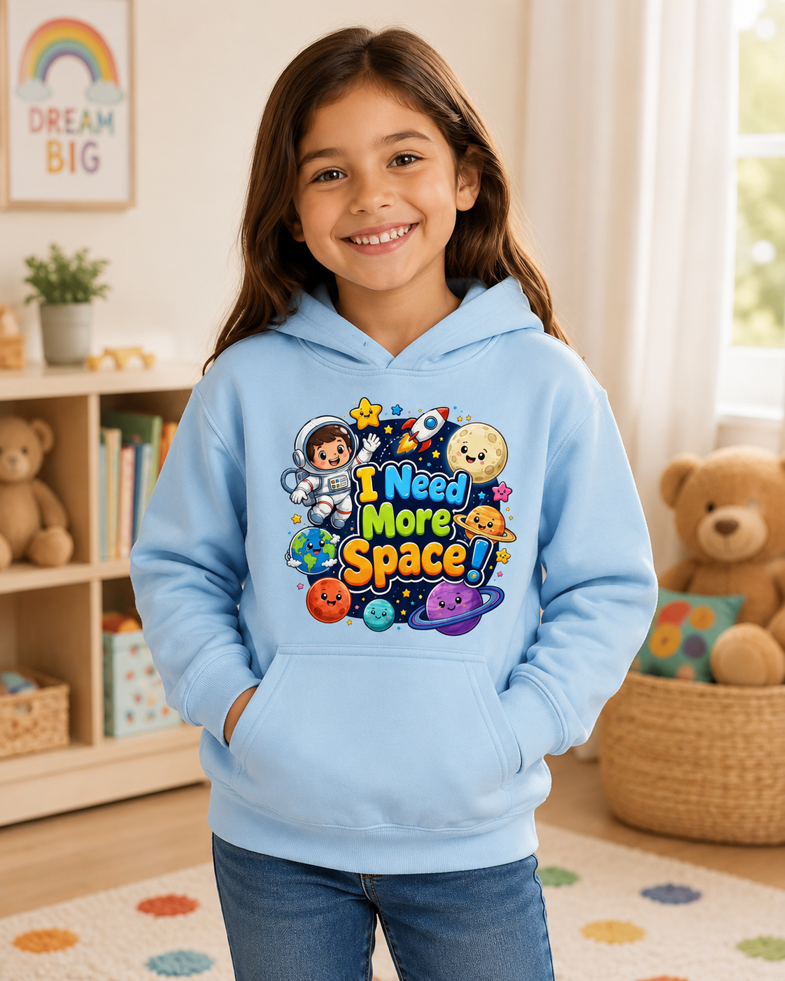 Kids Hoodie - "I Need More Space!" Cute Space Explorer Sweatshirt for Boys & Girls