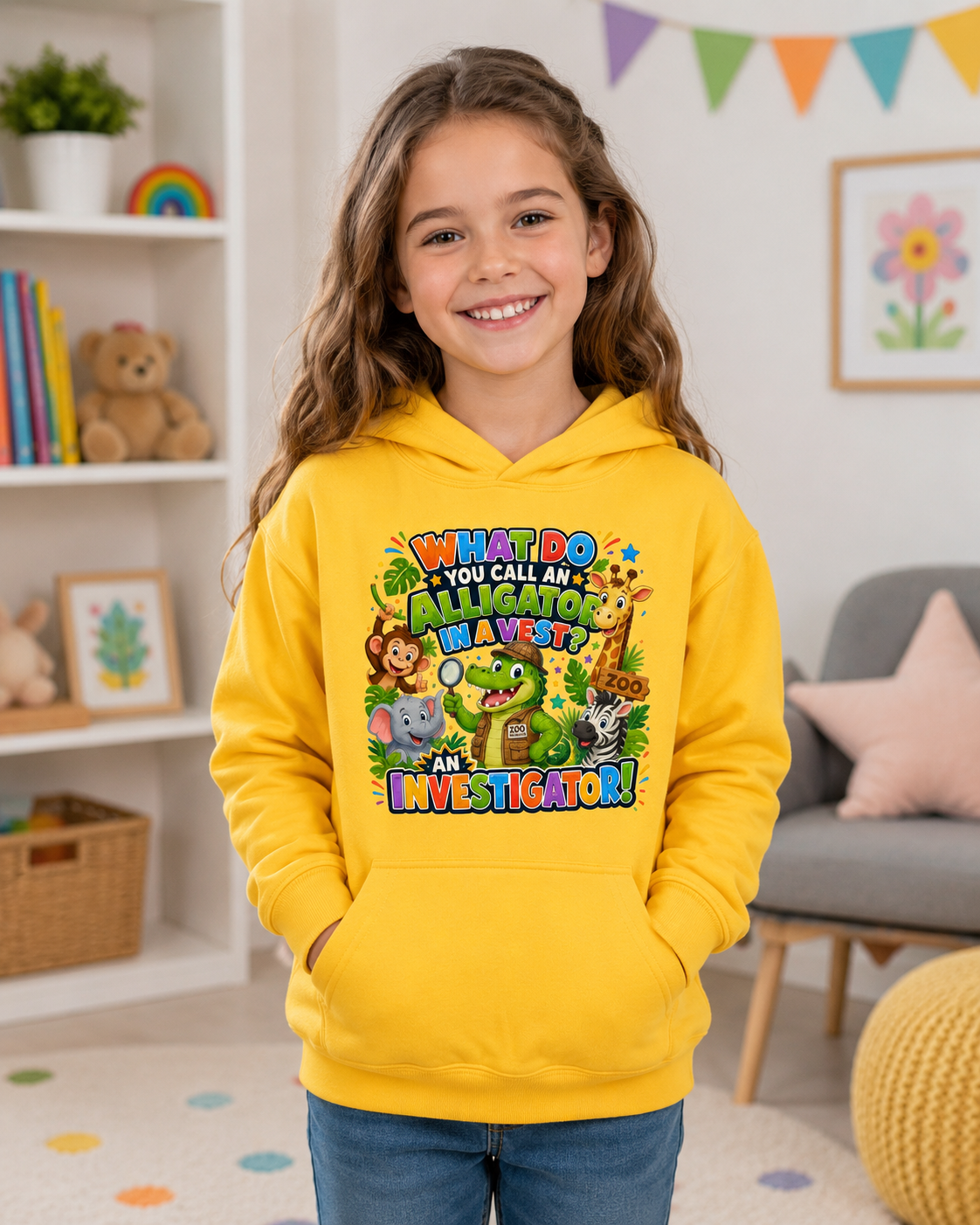 Alligator Investigator Kids Hoodie | Cute Zoo Animal Detective Design