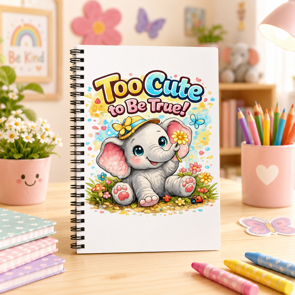 Too Cute to Be True! Baby Elephant Spiral Notebook — Cute Kids Journal, School Notebook
