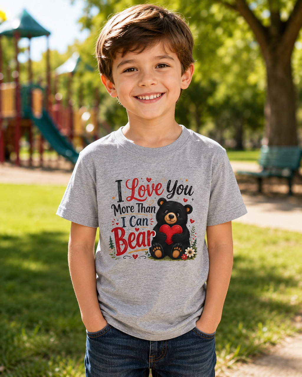 Kids T-Shirt - "I Love You More Than I Can Bear" Cute Bear Valentine Tee