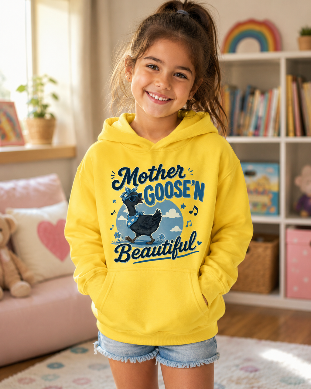 Kids Hoodie - "Mother Goose'n Beautiful" Cute Nursery Rhyme Goose Graphic